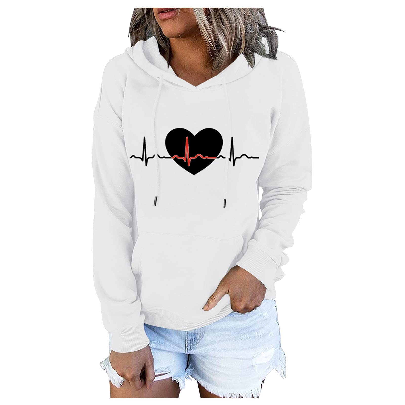 Women's Casual Zip-Up Hoodie with Pocket & Drawstring - Long Sleeve Printed Sweater Blouse for Everyday Wear | Perfect for Work, Travel & Outdoor Activities