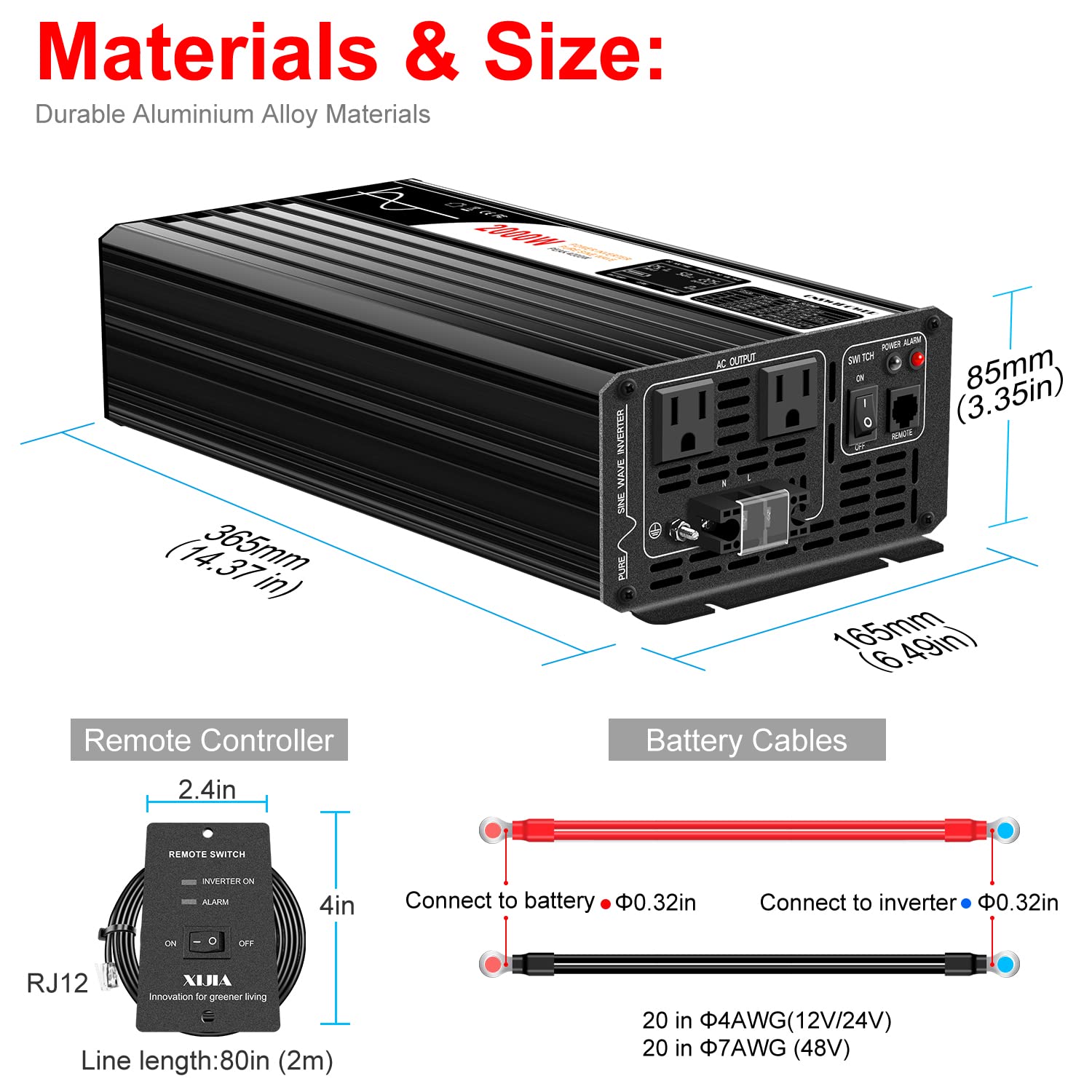 2000W Pure Sine Wave Power Inverter DC 36V to AC 120V 60Hz Solar Converter for Home, RV & Car Use - DC Input 30V-45V - Perfect for Solar Systems, Camping & Emergency Power Backup