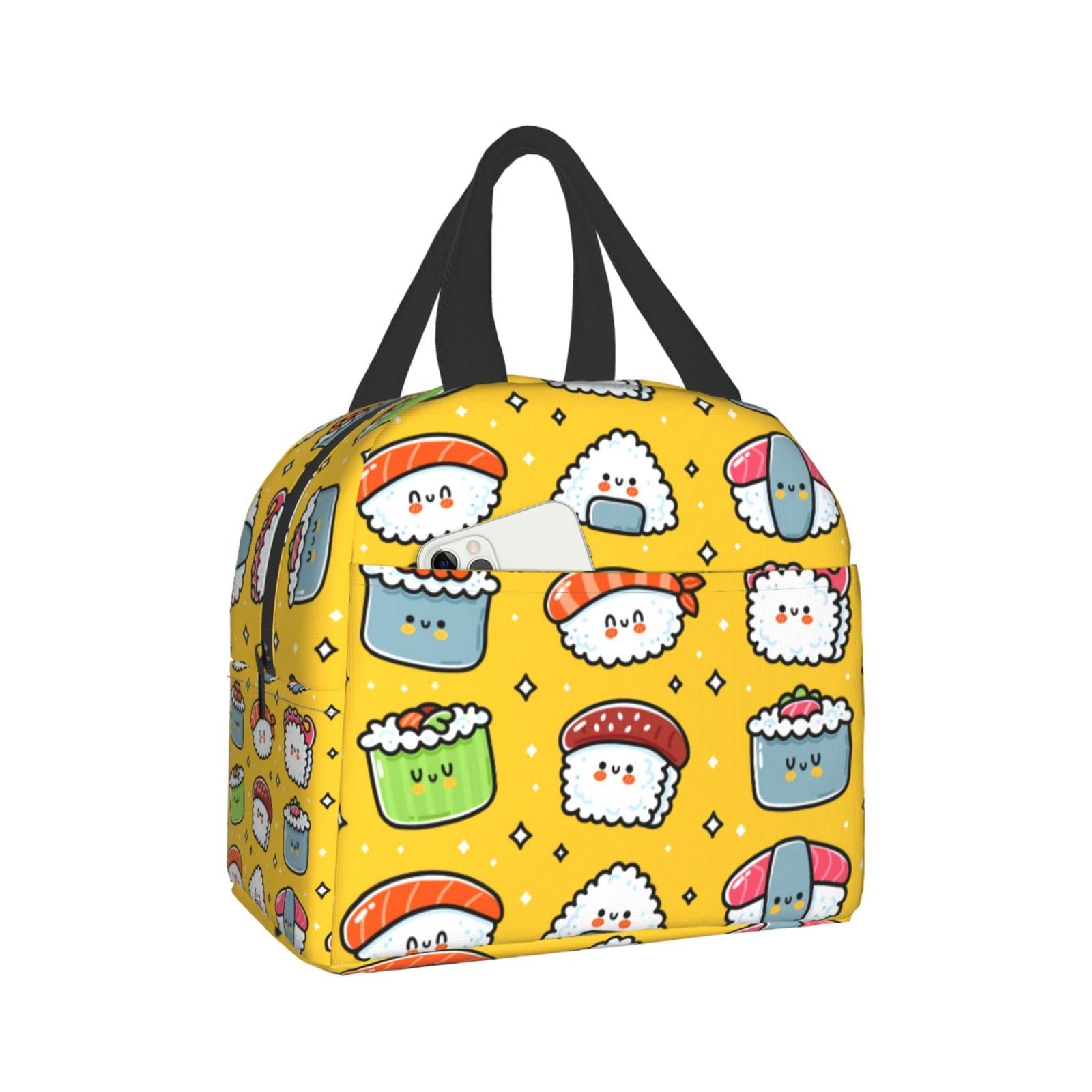 Funny Cartoon Japanese Sushi Insulated Lunch Bag for Women & Men - Reusable Thermal Lunch Box for Work, School, Picnic, Travel & Outdoor Activities