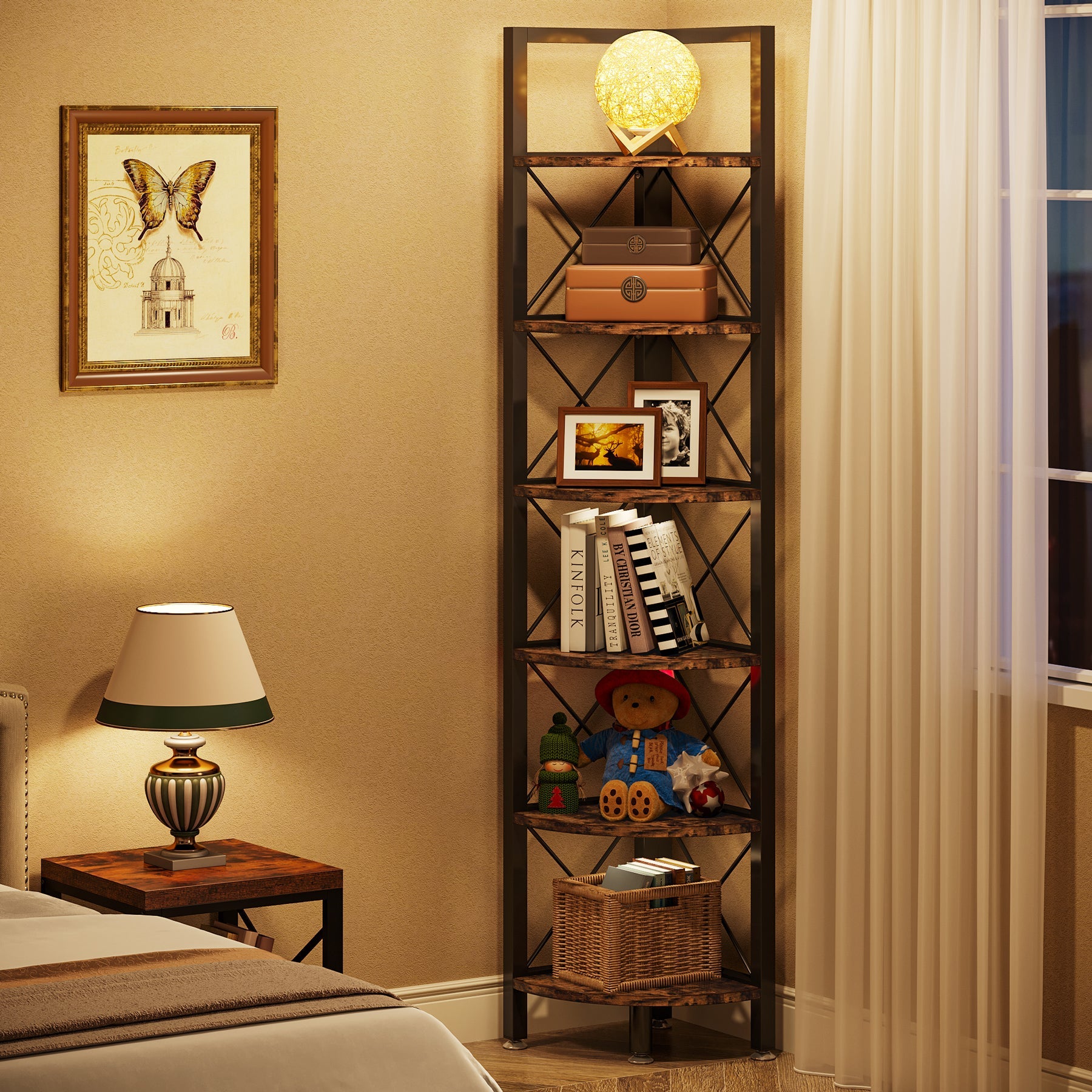 6 Tier Corner Shelf - Space Saving Bookshelf Organizer for Small Spaces | Perfect for Bedroom, Bathroom, or Office Storage