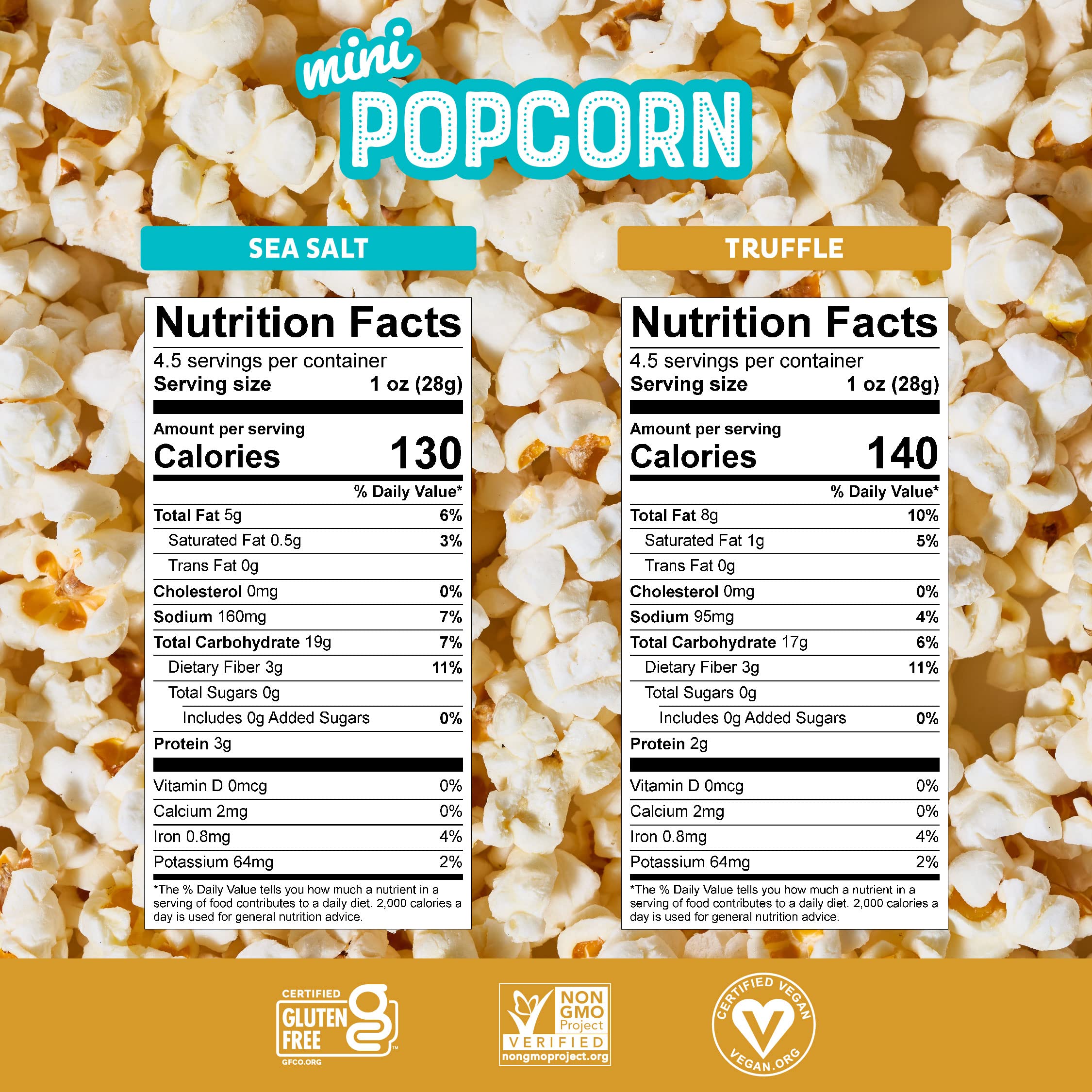 Pipcorn Heirloom Mini Popcorn Variety Pack - Sea Salt & Truffle (4.5oz, 6pk) | Gluten Free Healthy Snacks | Non-GMO Heirloom Corn | Perfect for Movie Nights, Office Snacks & School Lunches