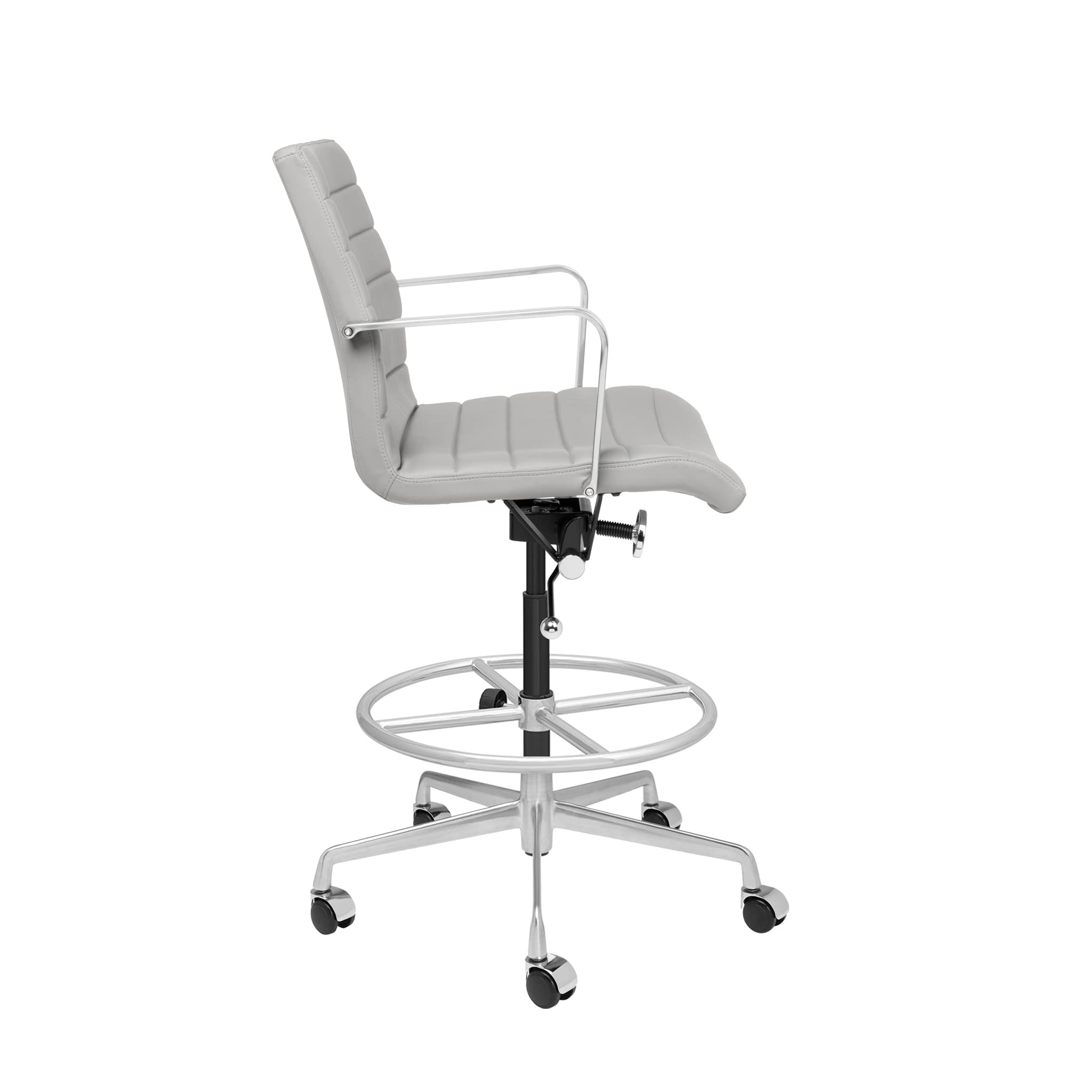 Laura Davidson SOHO II Ergonomic Drafting Chair for Standing Desks - Adjustable Height, Padded Seat & Arms, Commercial Grade Faux Leather Office Chair (Grey) - Perfect for Home Office, Studio & Workspace