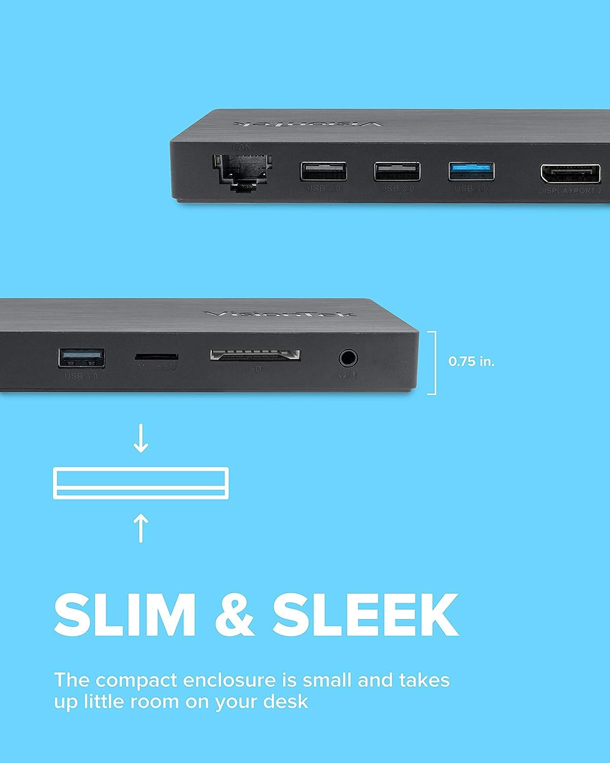 VisionTek VT2000 USB-C MST Triple Monitor Docking Station - 2x DisplayPort, 1x HDMI, 4x USB Ports, Audio, Ethernet, SD Card Reader for Windows Laptops - Perfect for Home Office, Remote Work & Multi-Screen Productivity