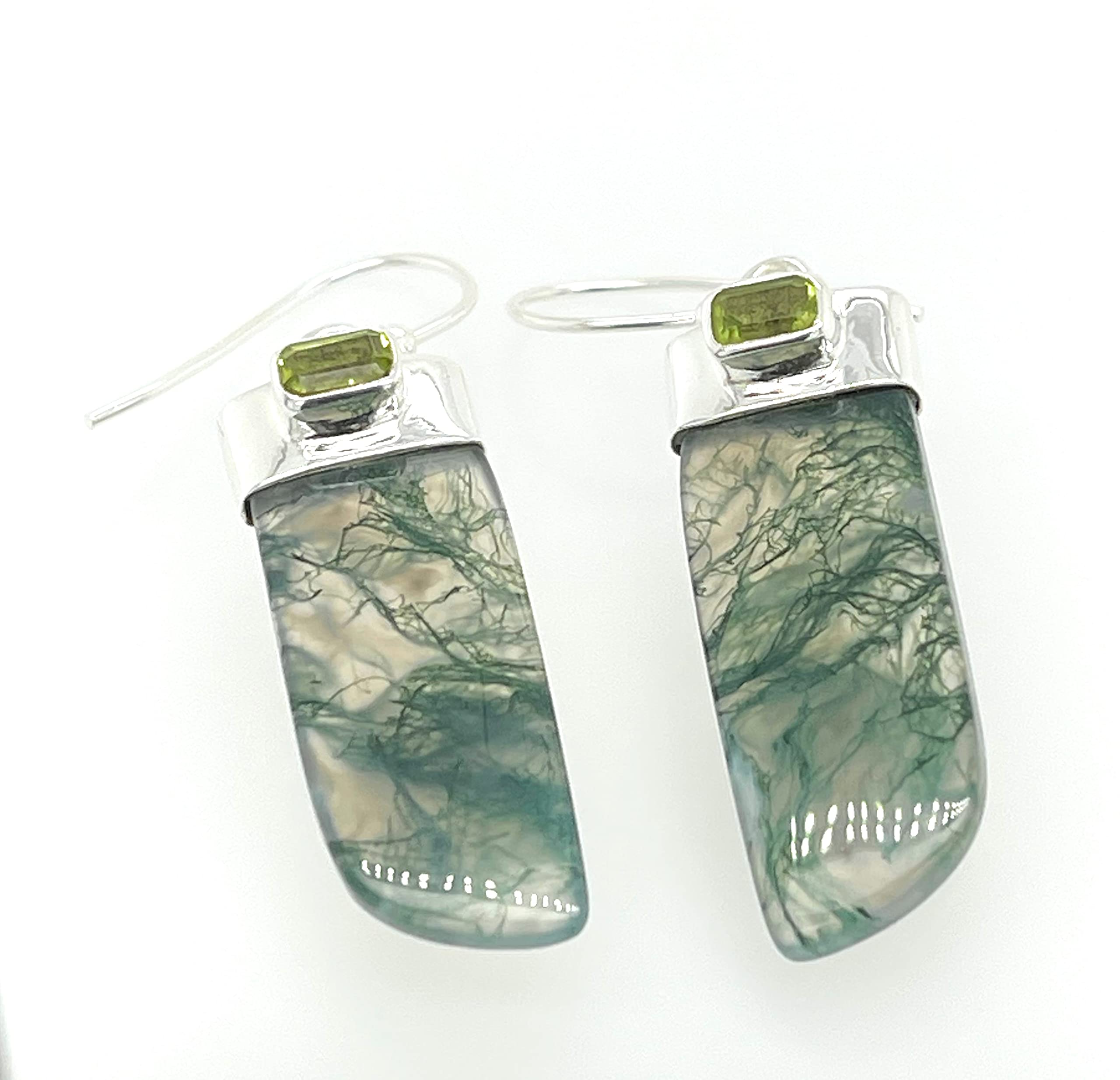 Natural Green Moss Agate & Peridot 925 Sterling Silver Earrings 45mm - Elegant Dangle Earrings for Women, Perfect for Weddings, Parties & Everyday Wear