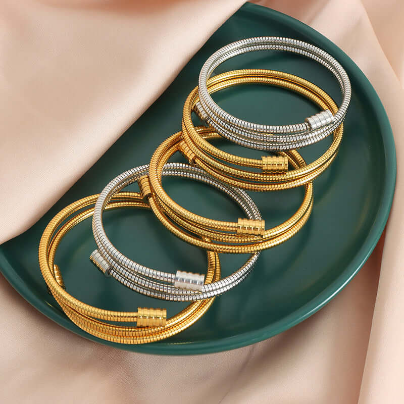 18K Gold Multi Layer Stackable Bangle Bracelet for Women - Elegant Arm Cuff Jewelry for Parties, Weddings & Everyday Wear | Z284