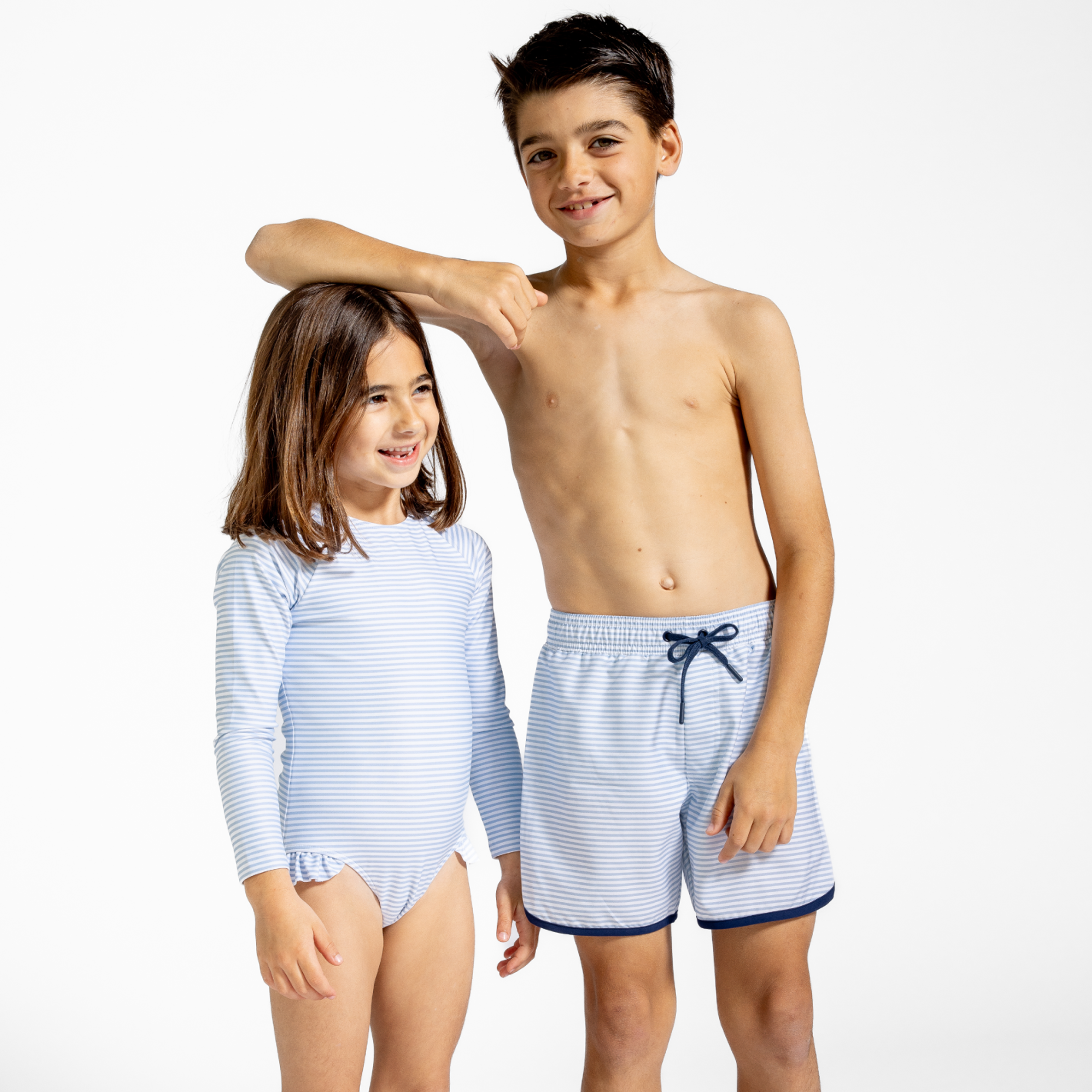 Boys Powder Blue Stripe Board Shorts - Quick Dry Swim Trunks for Beach, Pool & Surfing - Comfortable & Stylish Swimwear for Kids