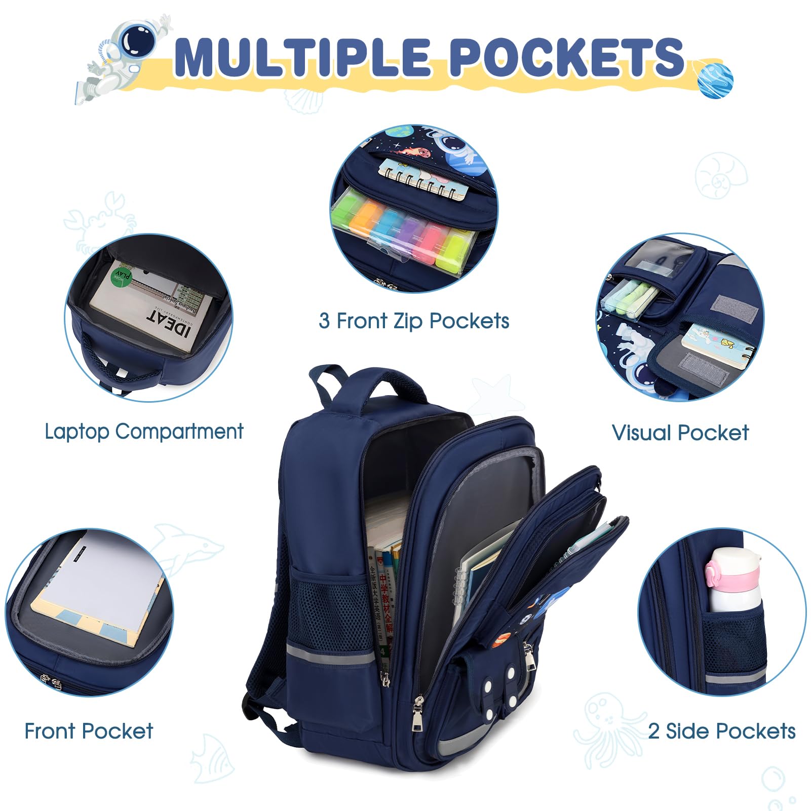3PCS Boys Backpack Set with Lunch Box & Pencil Case - Space Astronaut Design for School & Travel