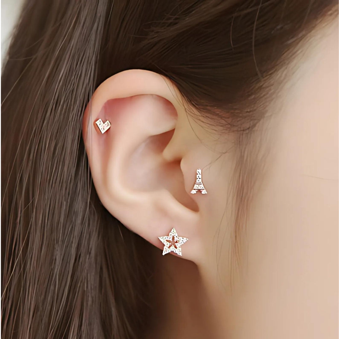 16G Small Tower Heart Upper Lobe Piercings - Dainty Cartilage Earrings for Women | Perfect for Everyday Wear, Date Nights & Special Occasions | HSPJ1985
