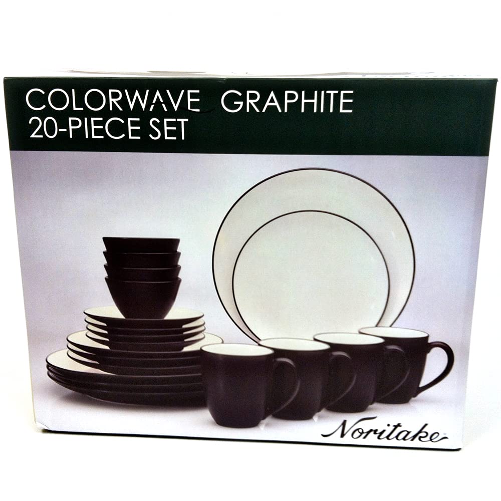 Noritake Colorwave Graphite 20-Piece Dinnerware Set - Black & Gray Stoneware Plates, Bowls & Mugs - Modern Dinner Set for Everyday Use & Entertaining