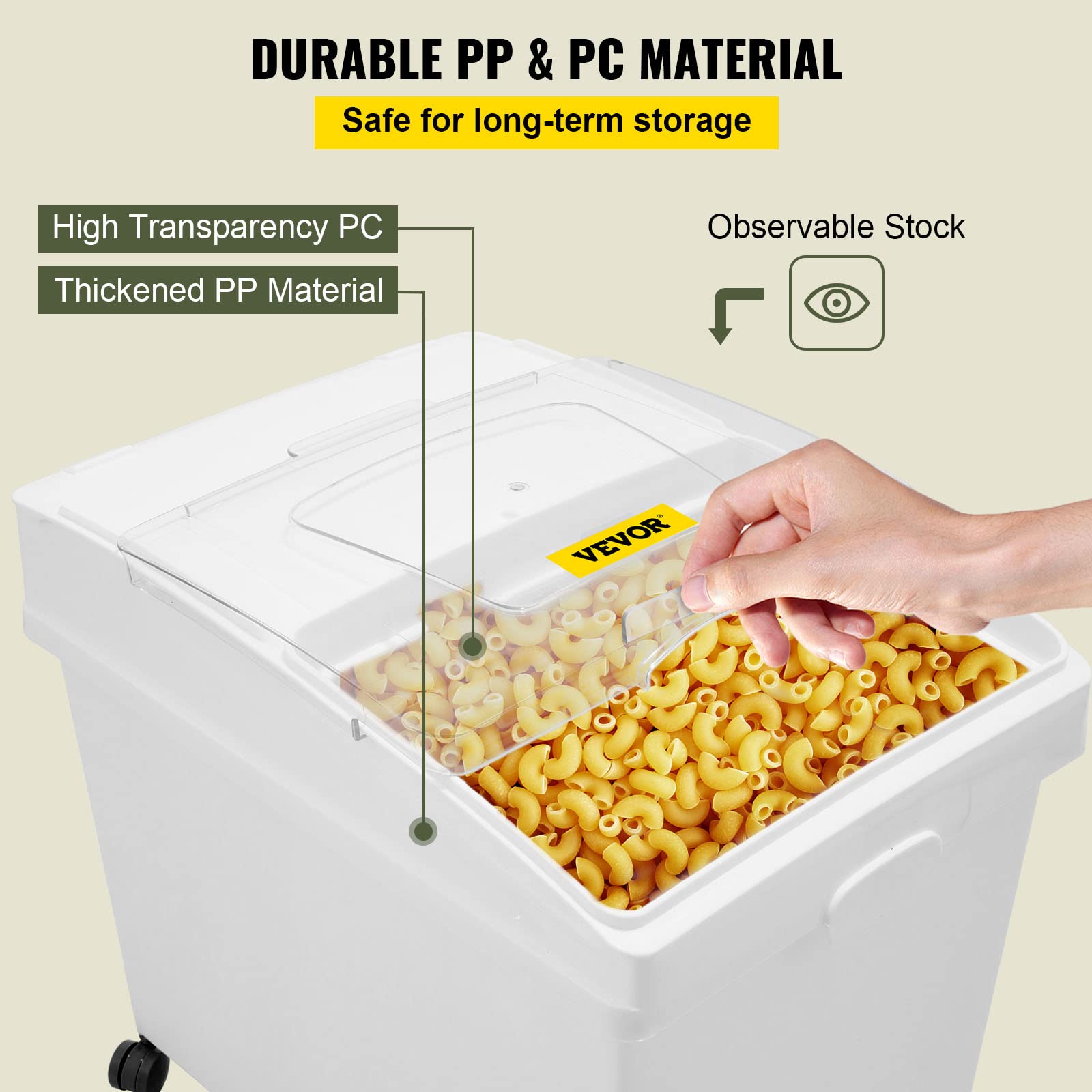 VEVOR 10.5 Gallon Commercial Ingredient Storage Bin Set - 3-Piece White PP Plastic Flour Bins with Wheels, Scoop & Sliding Lid - Ideal for Bakery, Restaurant, and Bulk Food Storage Organization