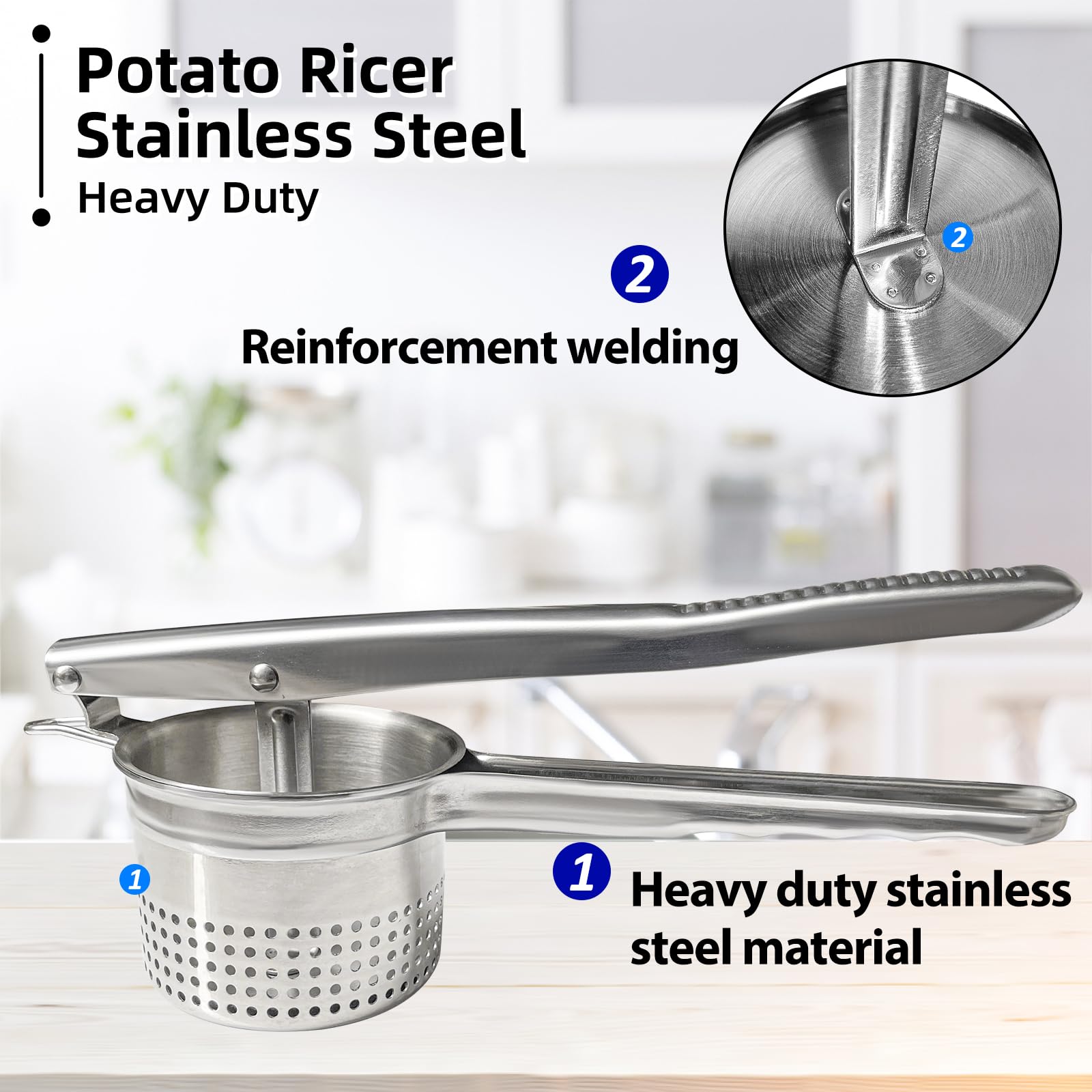 SPEENSUN 15oz Heavy Duty Stainless Steel Potato Ricer & Masher with Ergonomic Handle - Extra Holes for Fluffy Mashed Potatoes - Perfect for Thanksgiving, Baby Food, and Restaurant Cooking