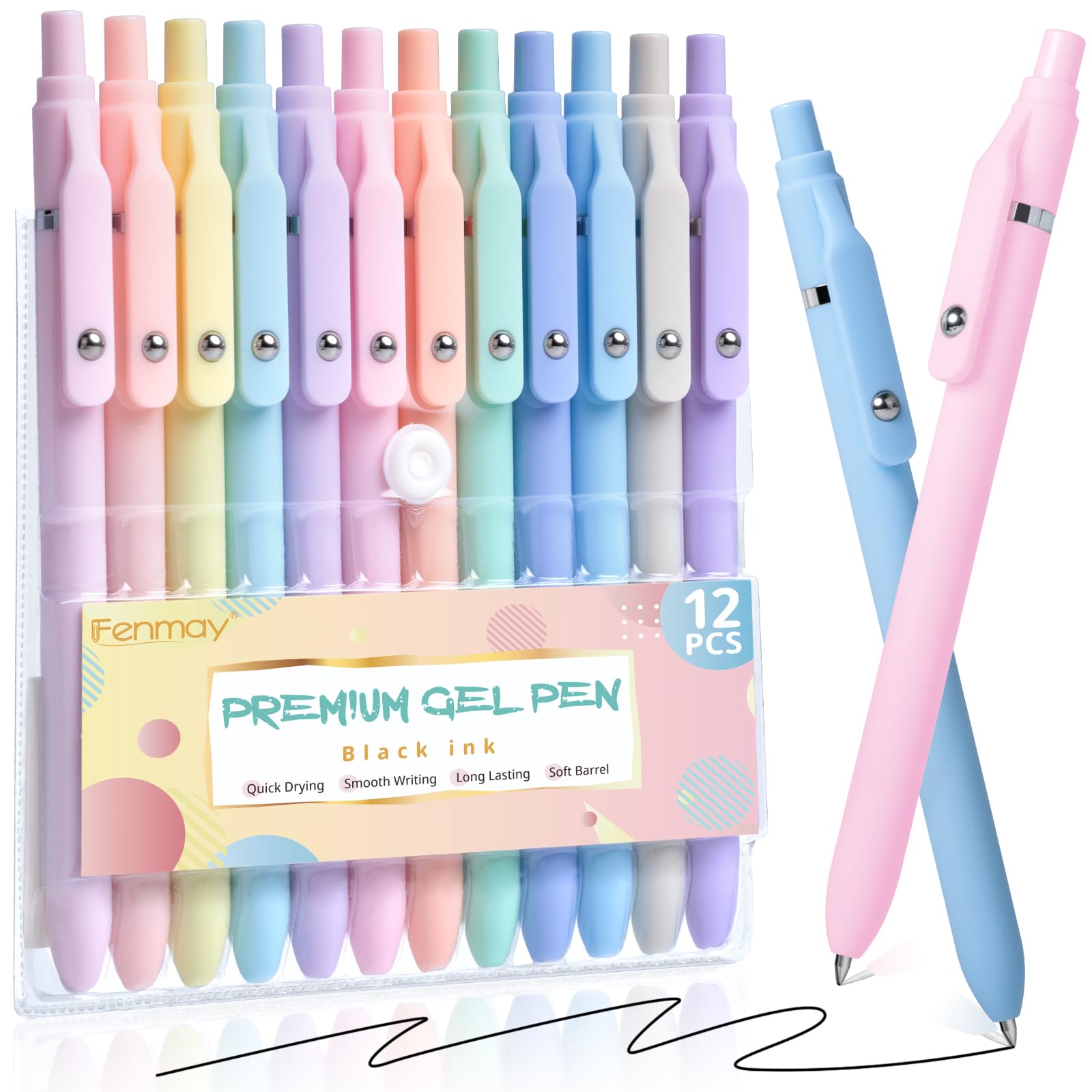12 Pack 0.5mm Fine Point Gel Pens - Quick Dry No Smudge Black Ink, Smooth Writing & Comfortable Grip for Journaling, Note Taking, School Supplies & Office Work (Aesthetic Stationery Set)