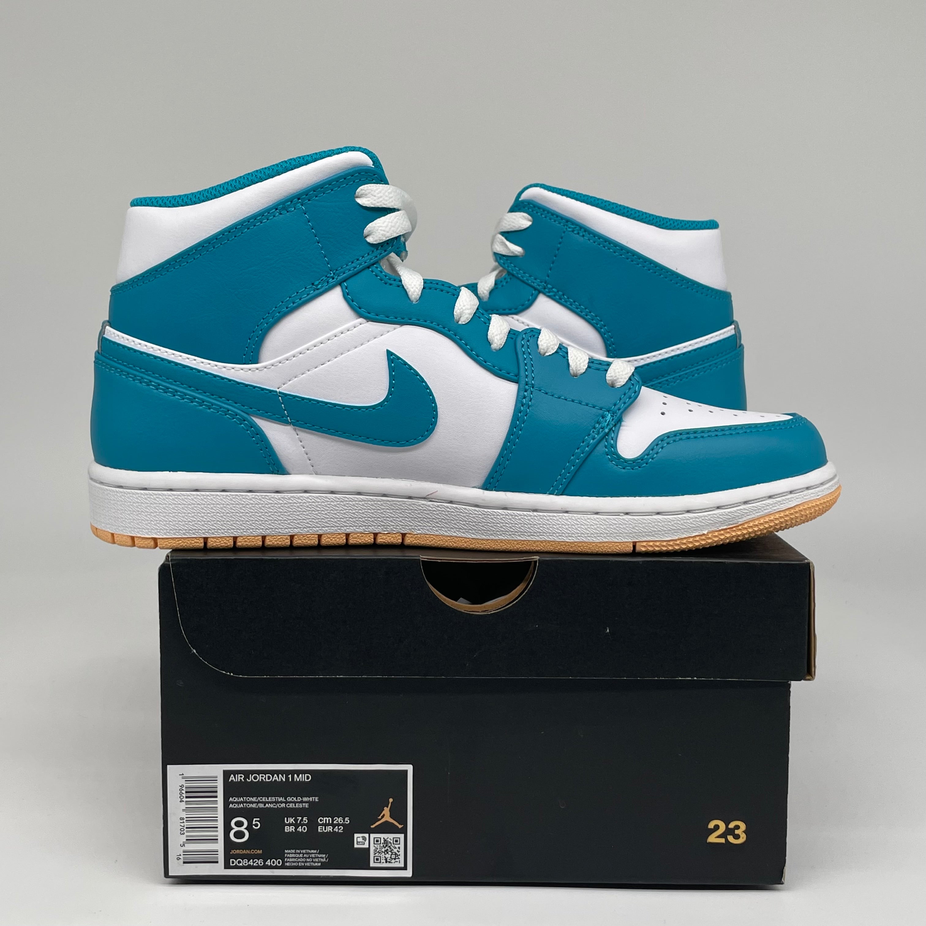AIR JORDAN 1 MID AQUATONE Men's Basketball Shoes - Size 8.5 (DQ8426-400) | Retro Sneakers for Casual Wear, Street Style & Sports Performance