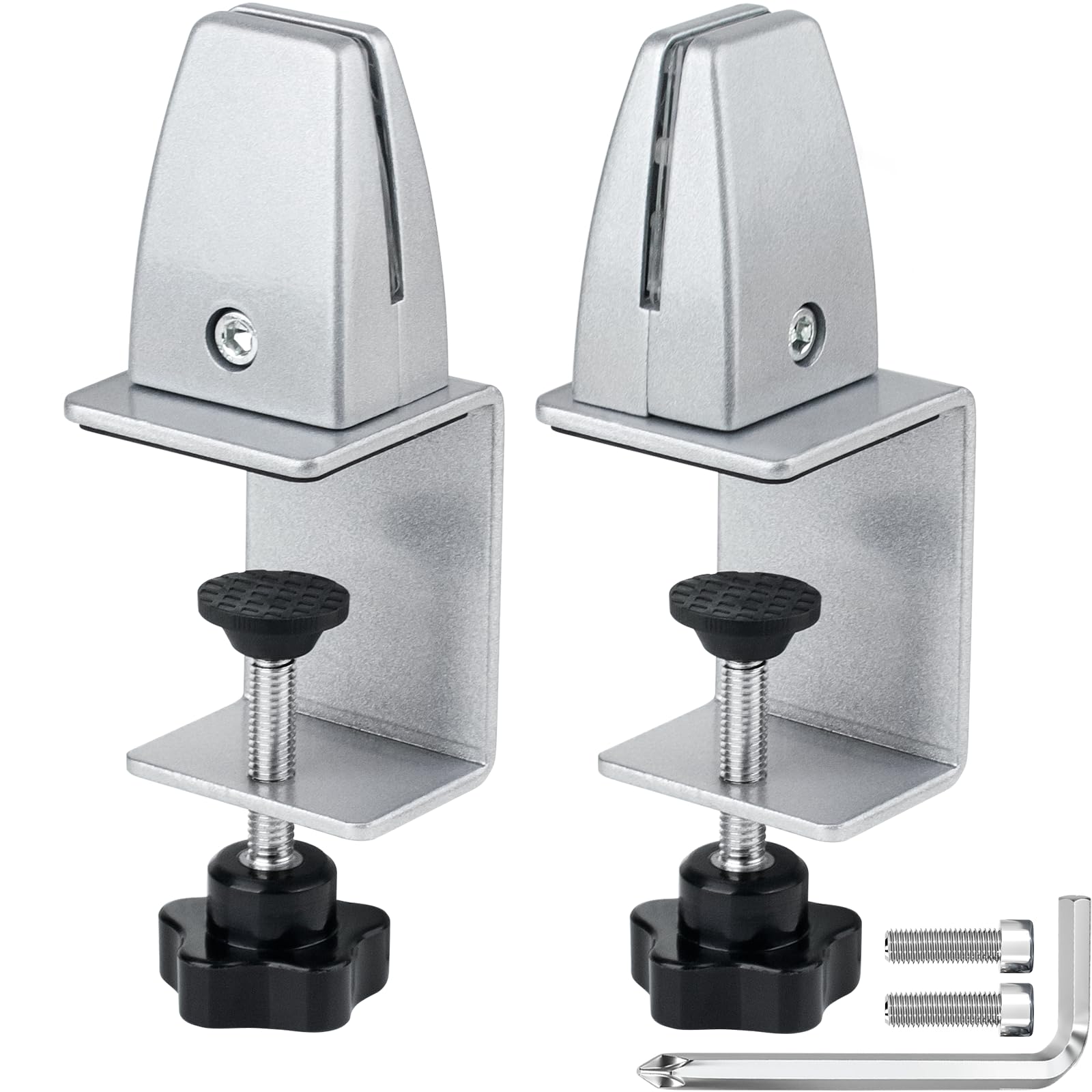2 Packs Adjustable Aluminum Sneeze Guard Support Clamps - Acrylic Desk Divider & Privacy Panel for Counter - Perfect for Office, Restaurant, and Retail Spaces