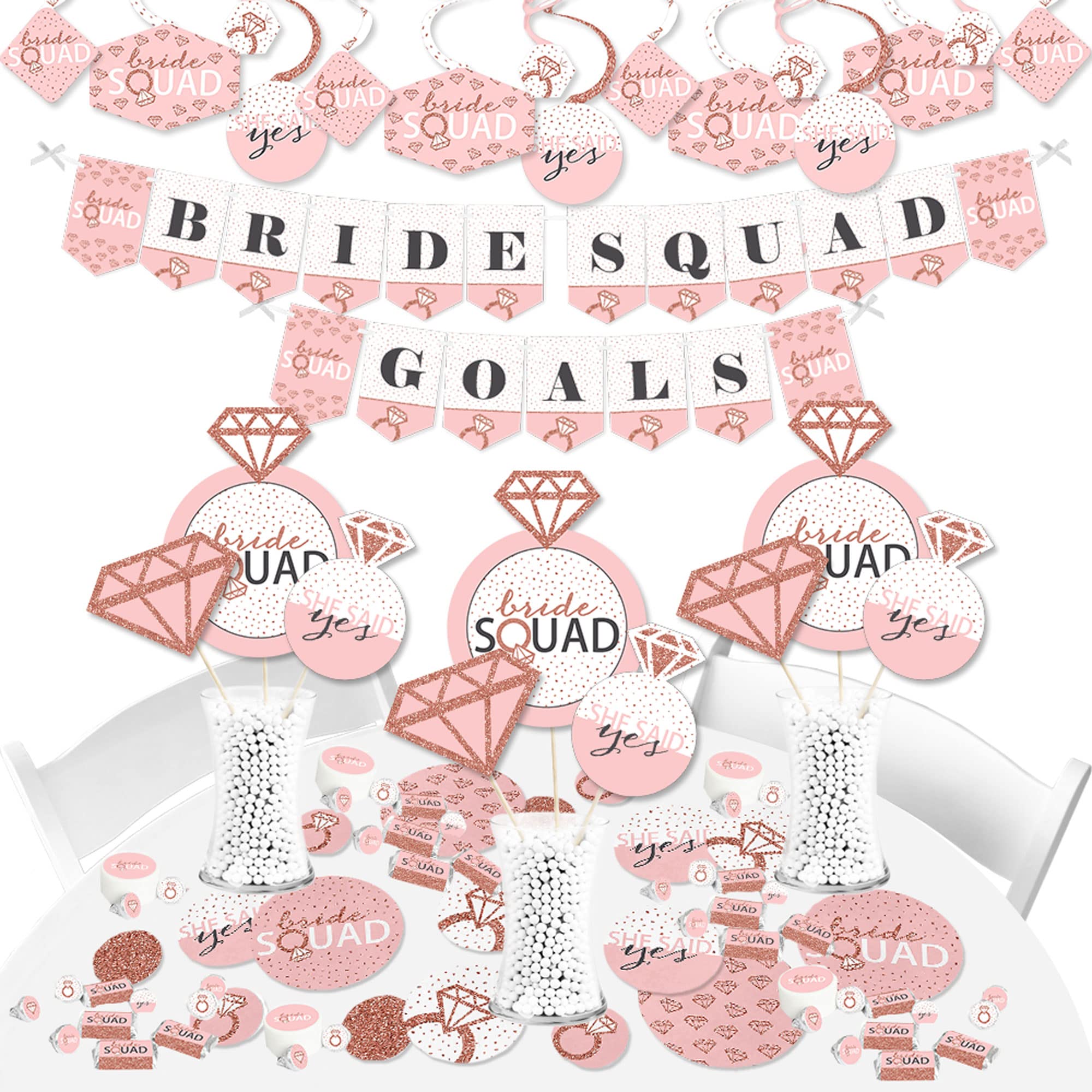 Rose Gold Bridal Shower Decorations - Bride Squad Banner & Party Supplies Kit for Bachelorette Parties, Weddings & Bridal Showers - Big Dot of Happiness Fundle Bundle
