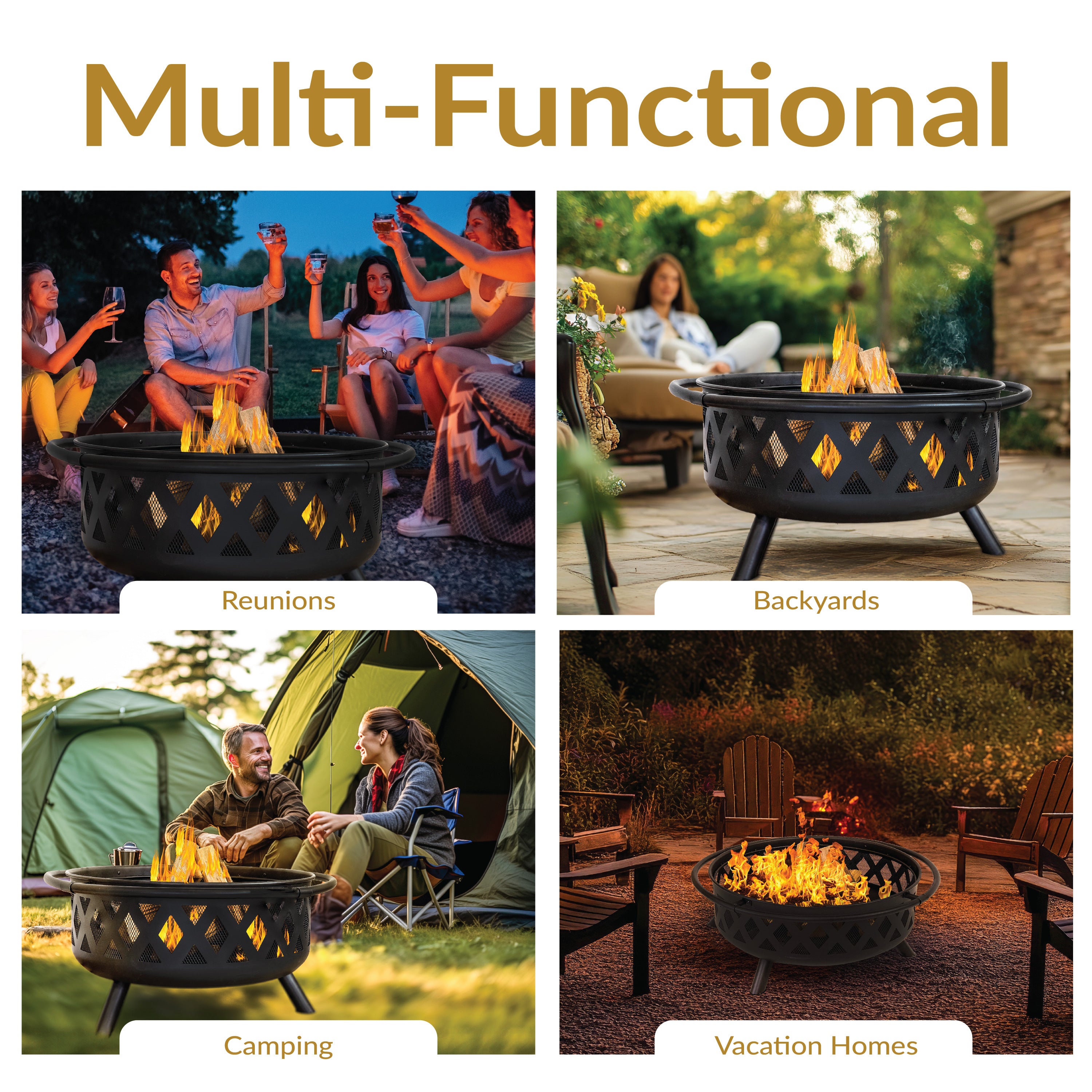 Sunnydaze Black Crossweave Wood Burning Fire Pit with Cover, Spark Screen, Grate & Poker - Outdoor Backyard Fireplace for Camping, Patio, and Garden Gatherings