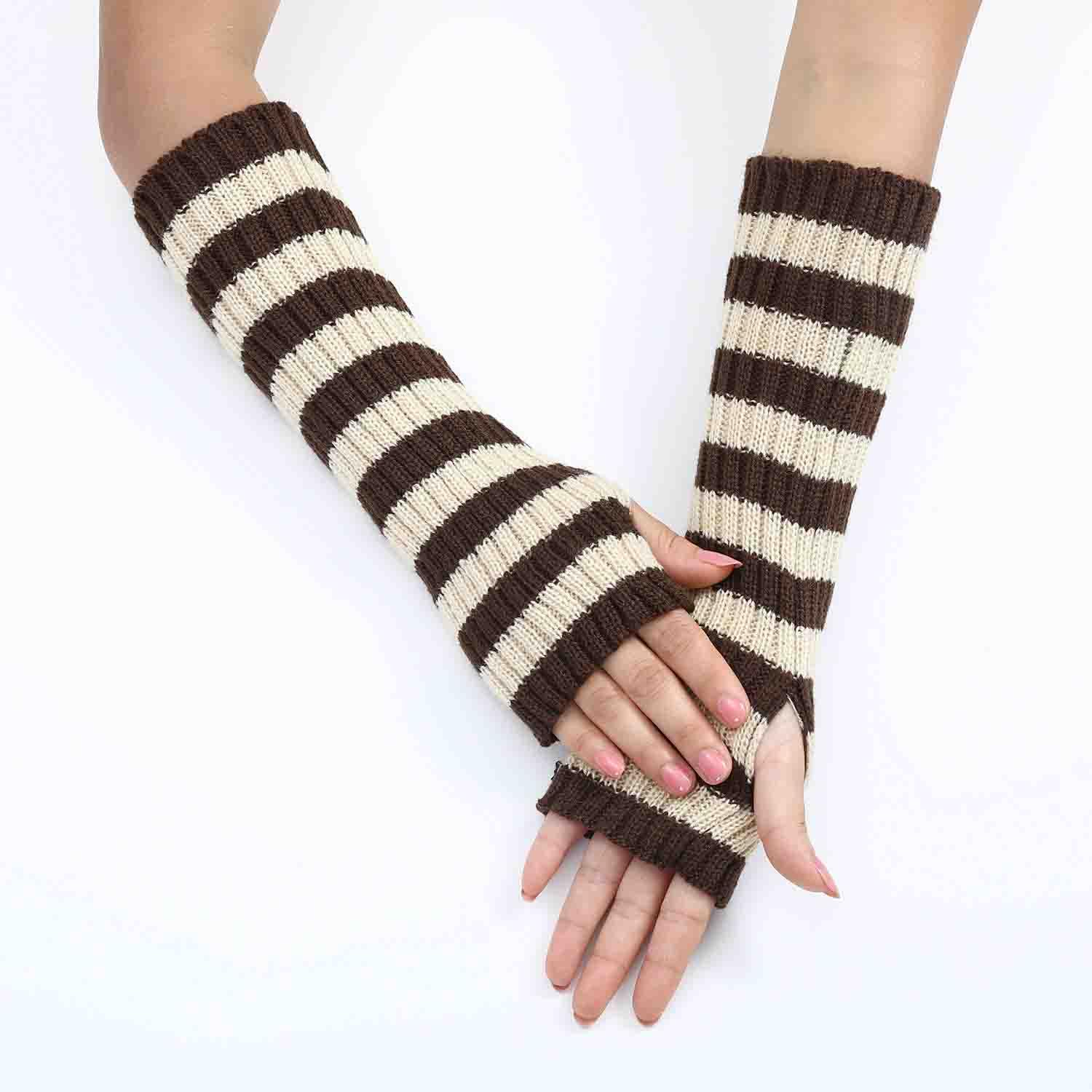 BXCNCKD Grunge Gloves - Fairy Grunge Crochet Arm Warmers with Zebra Stripes | Gothic Aesthetic Accessories for Goblincore Fashion, Concerts & Winter Outfits