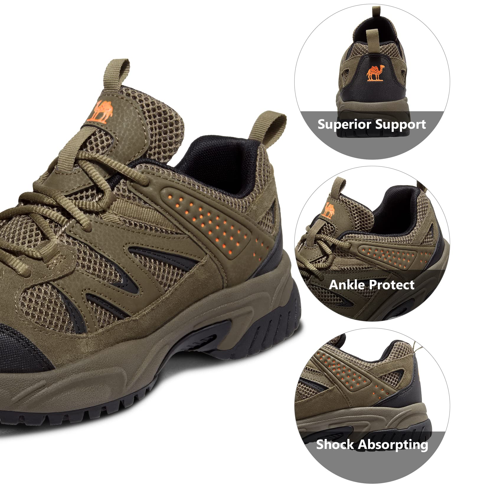 CAMELSPORTS Men's Lightweight Hiking Shoes - Non-Slip Breathable Sneakers for Outdoor Trekking, Trail Walking & Climbing - Perfect for Day Hikes, Mountain Trails & Camping Adventures