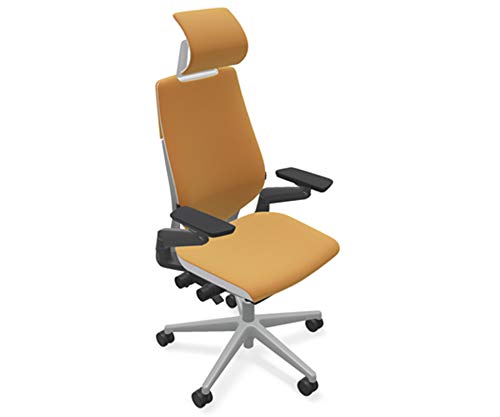 Steelcase Gesture Ergonomic Office Chair with Adjustable Headrest - Cogent Connect Tangerine Fabric & Platinum Frame - Comfortable Desk Chair for Home Office, Gaming, and Workspace (Light/Light)