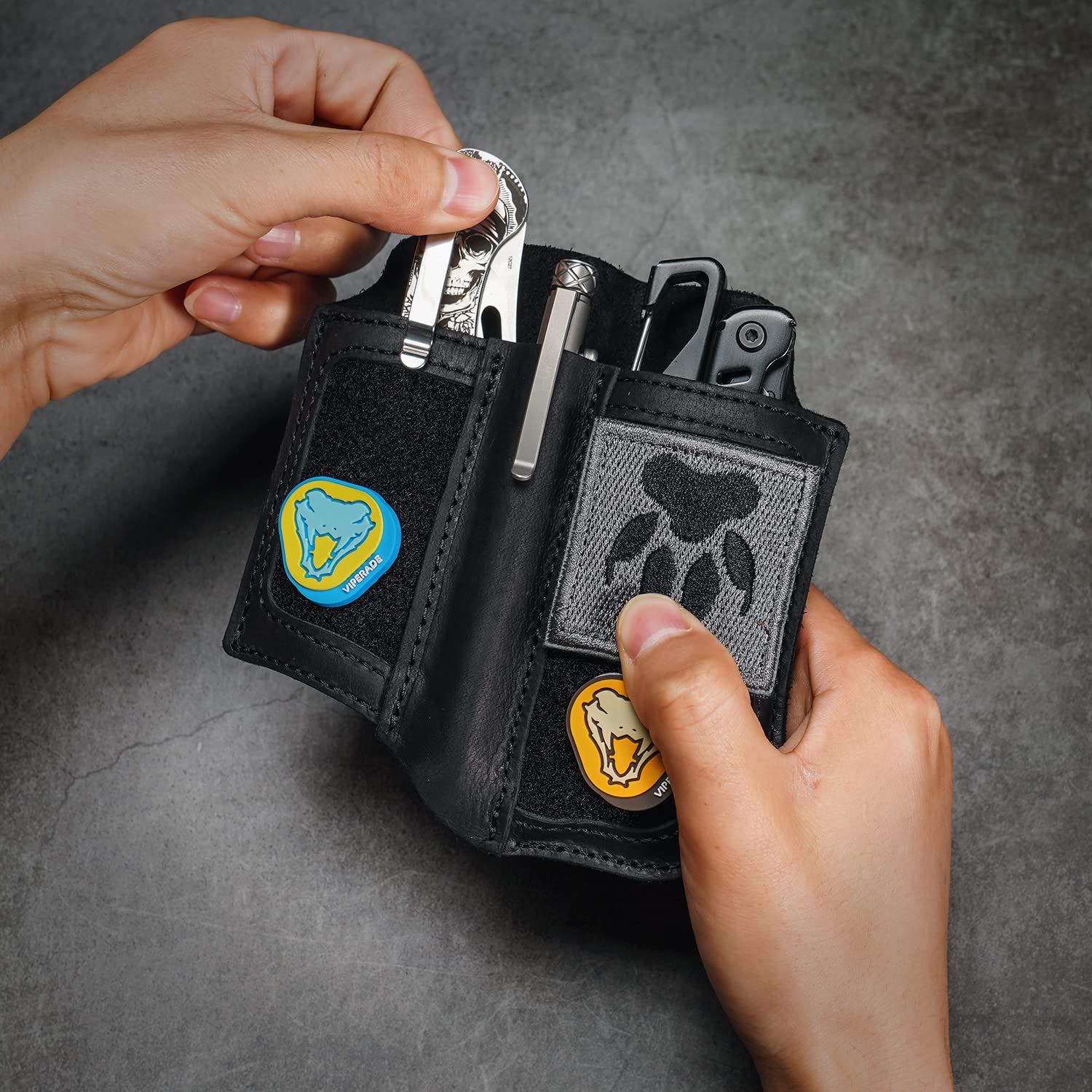 VIPERADE PL8 Multitool Sheath - Premium EDC Leather Organizer with Custom DIY Patch Area | Durable Leather Holder for Multitools, Knives & Everyday Carry Gear | Perfect for Outdoor Adventures, Camping & Tactical Use