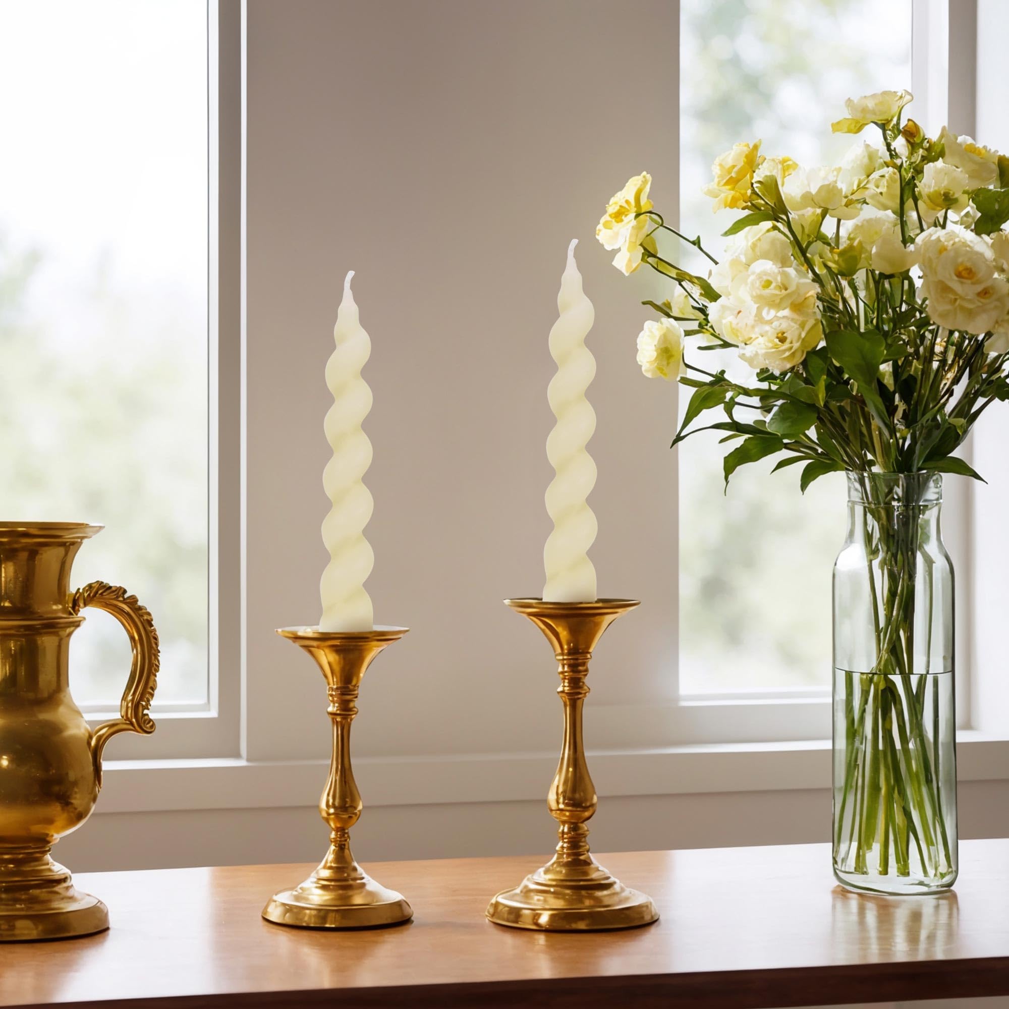 7 Inch Spiral Beeswax Taper Candles - 4 Pack Unscented Smokeless Twisted Candlesticks for Home Decor, Wedding Centerpieces & Romantic Dinner Lighting | Natural Bees Wax Tapers for Parties, Holidays & Special Occasions