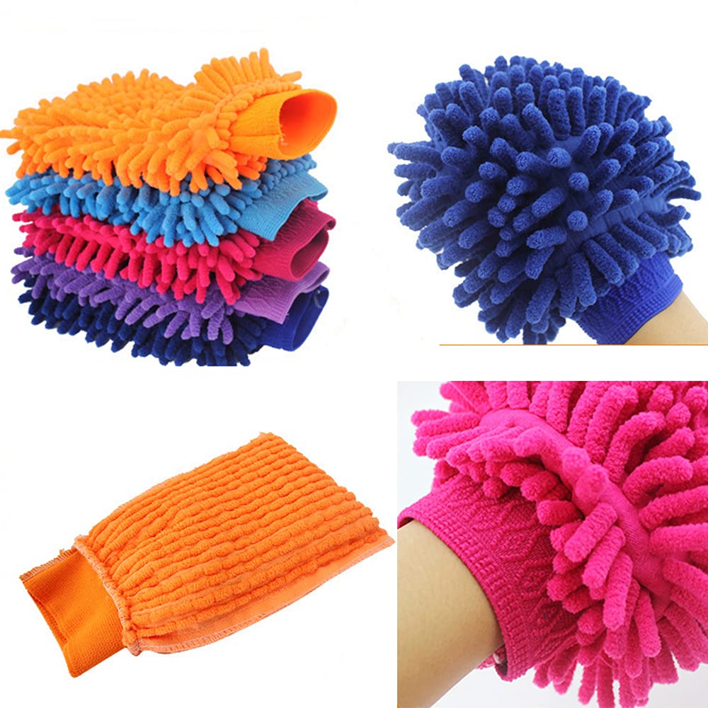 5 Pack Chenille Microfiber Car Wash Mitts - Double Sided Washing Gloves for Scratch-Free Cleaning - Perfect for Cars, Trucks, SUVs & Motorcycles