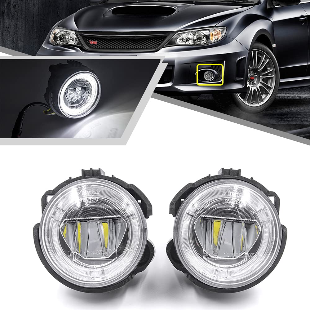 2Pcs LED Fog Lights & DRL Lights for Subaru Forester 2009-2013, Impreza WRX STI 2008-2010 - Xenon White LED Halo Ring Daytime Running Lamps - Perfect for Night Driving & Off-Road Adventures