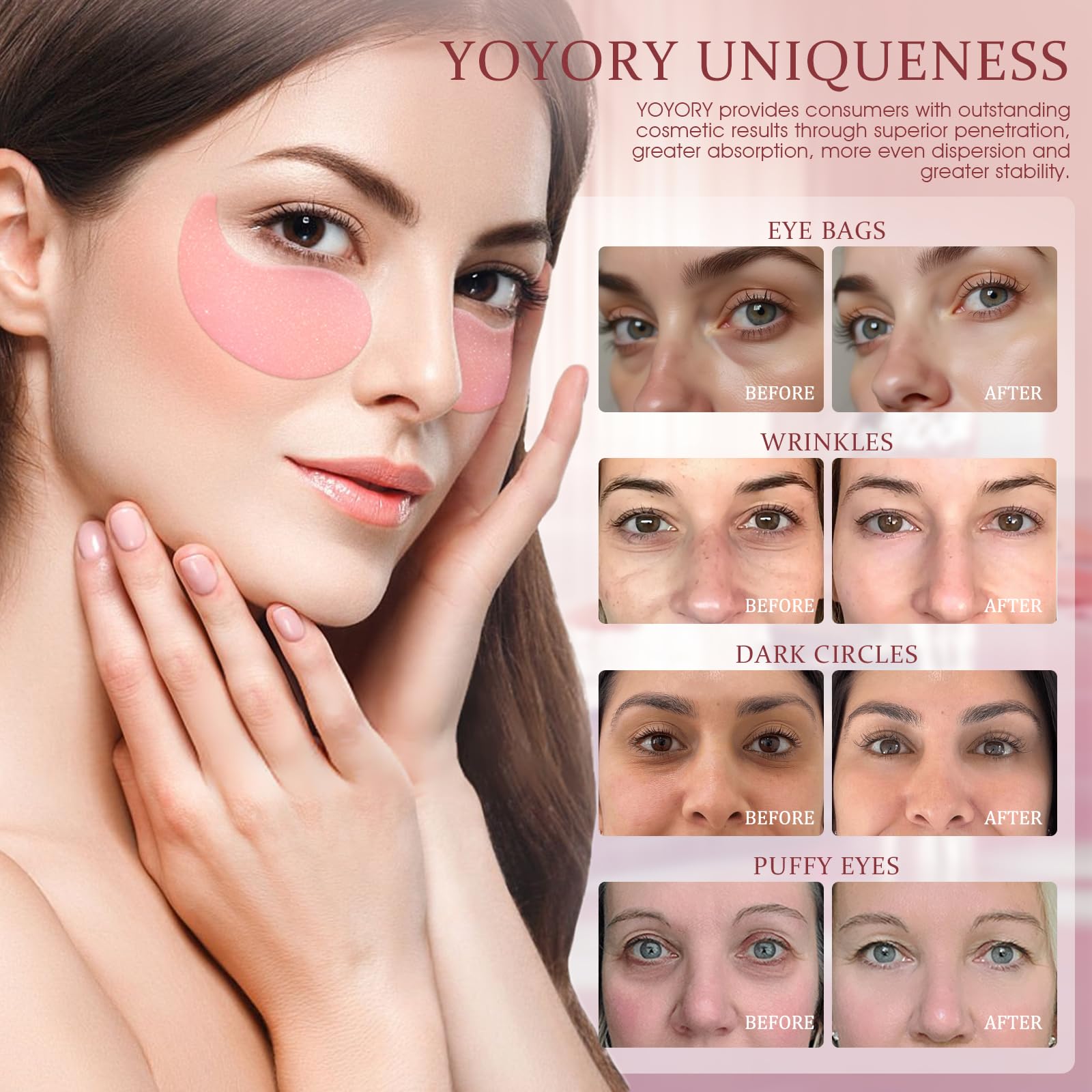 Under Eye Patches for Puffy Eyes & Dark Circles - Collagen & Hyaluronic Acid Eye Masks for Fine Lines, Wrinkles & Eye Bags Treatment - Hydrating & Moisturizing Pink Eye Patches (60 Pcs) - Perfect for Morning Skincare Routine & Travel Essentials