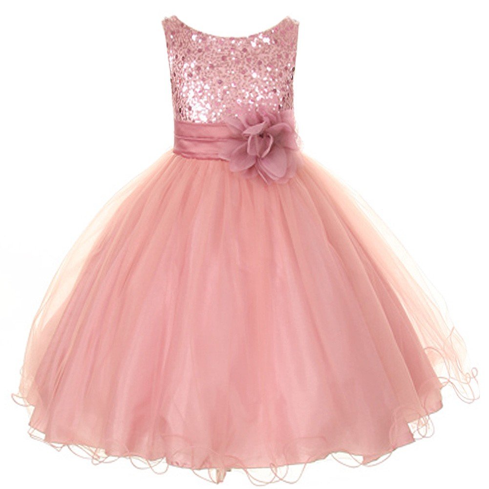Sparkly Sequin Glitter Beaded Flower Girl Dress for Pageant, Graduation & Wedding - Dusty Rose (Sizes 2-14) | Perfect for Special Occasions & Photo Shoots