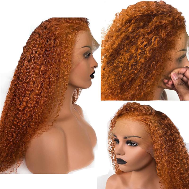 Eullair 30HL Curly Human Hair Lace Front Wig - Orange Ginger Copper Color | Natural Look for Daily Wear & Cosplay