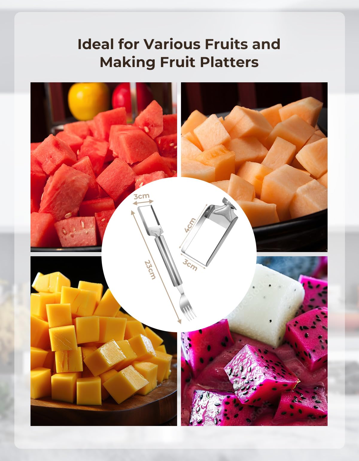 CripsTaste 2-in-1 Stainless Steel Watermelon Slicer & Fork - Durable Fruit Cutting Tool for Watermelons, Melons & Large Fruits - Perfect for Home Kitchen, Parties, Camping & Outdoor Picnics