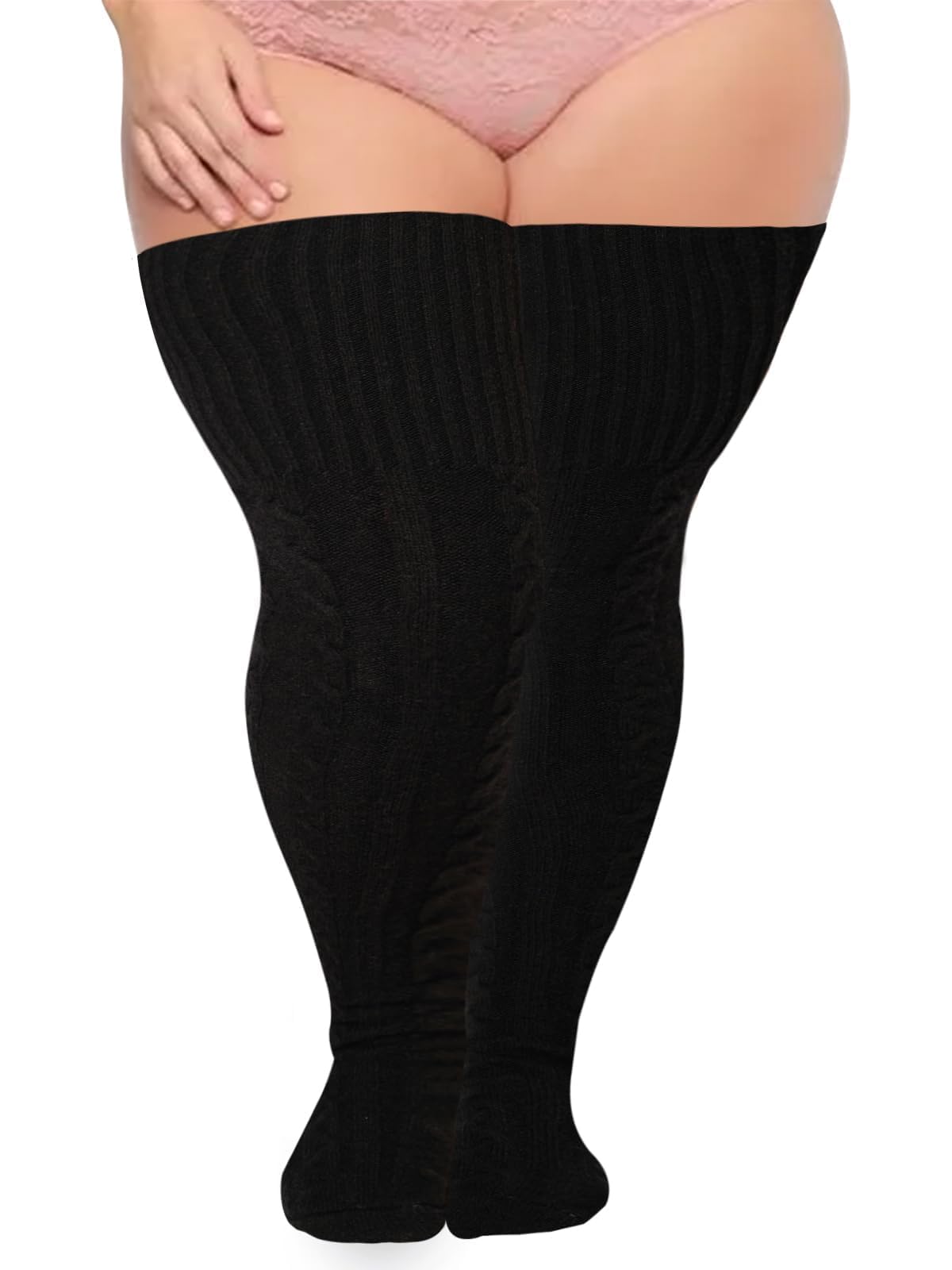 Moon Wood Wool Plus Size Thigh High Socks - Cable Knit Winter Leg Warmers for Women with Thick Thighs - Extra Long Warm Socks for Cold Weather, Office & Outdoor Activities