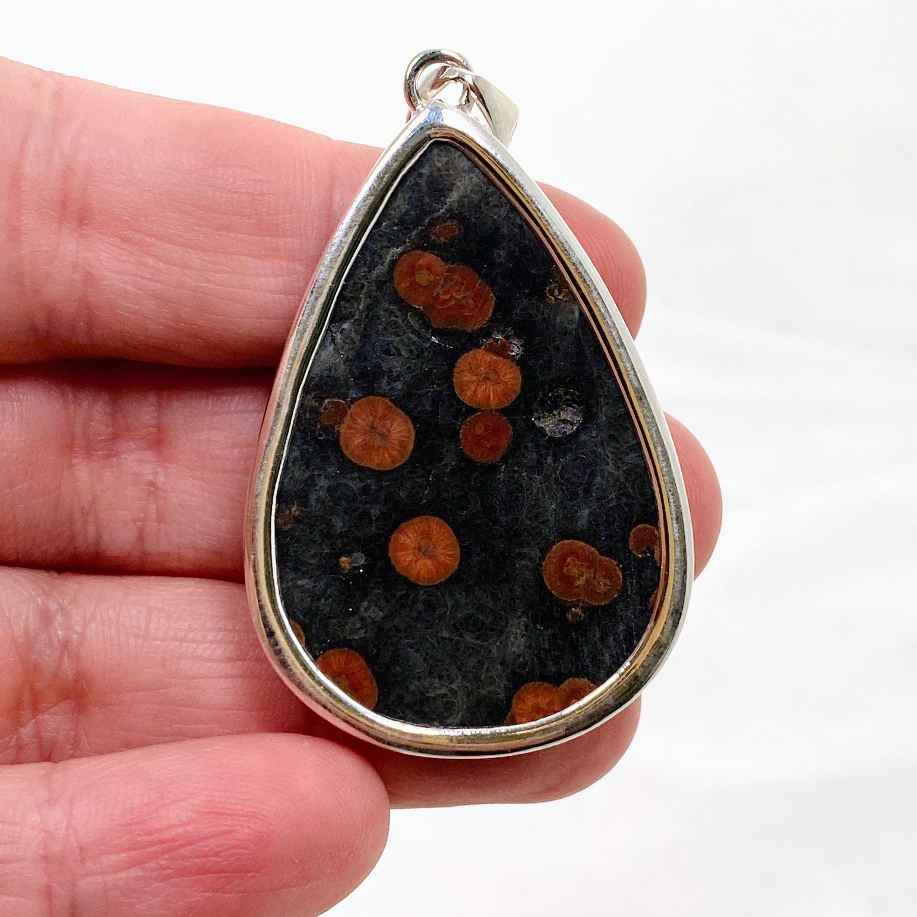 Natural Peanut Obsidian (Perlite) Teardrop Cabochon Pendant - Handcrafted Gemstone Jewelry KPGJ4766 for Meditation, Healing & Spiritual Protection