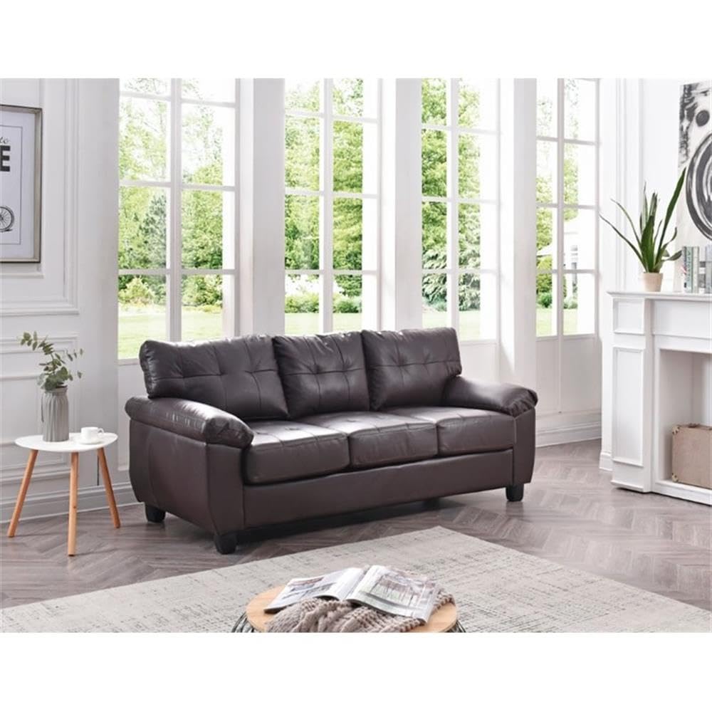 Premium Glory Furniture Gallant Faux Leather Sofa in Cappuccino Brown - Modern Living Room Couch for Home, Office & Lounge Comfort