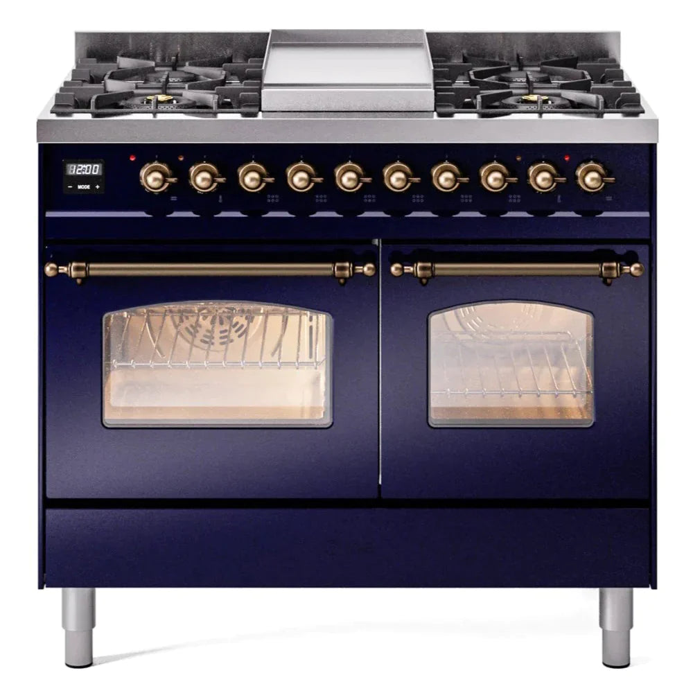 ILVE 40 Nostalgie II Series Freestanding Double Oven Dual Fuel Range - 6 Sealed Burners & Griddle - Professional Gas & Electric Range for Home Kitchen - Perfect for Baking, Roasting & Family Cooking (Model UPD40FNMP)