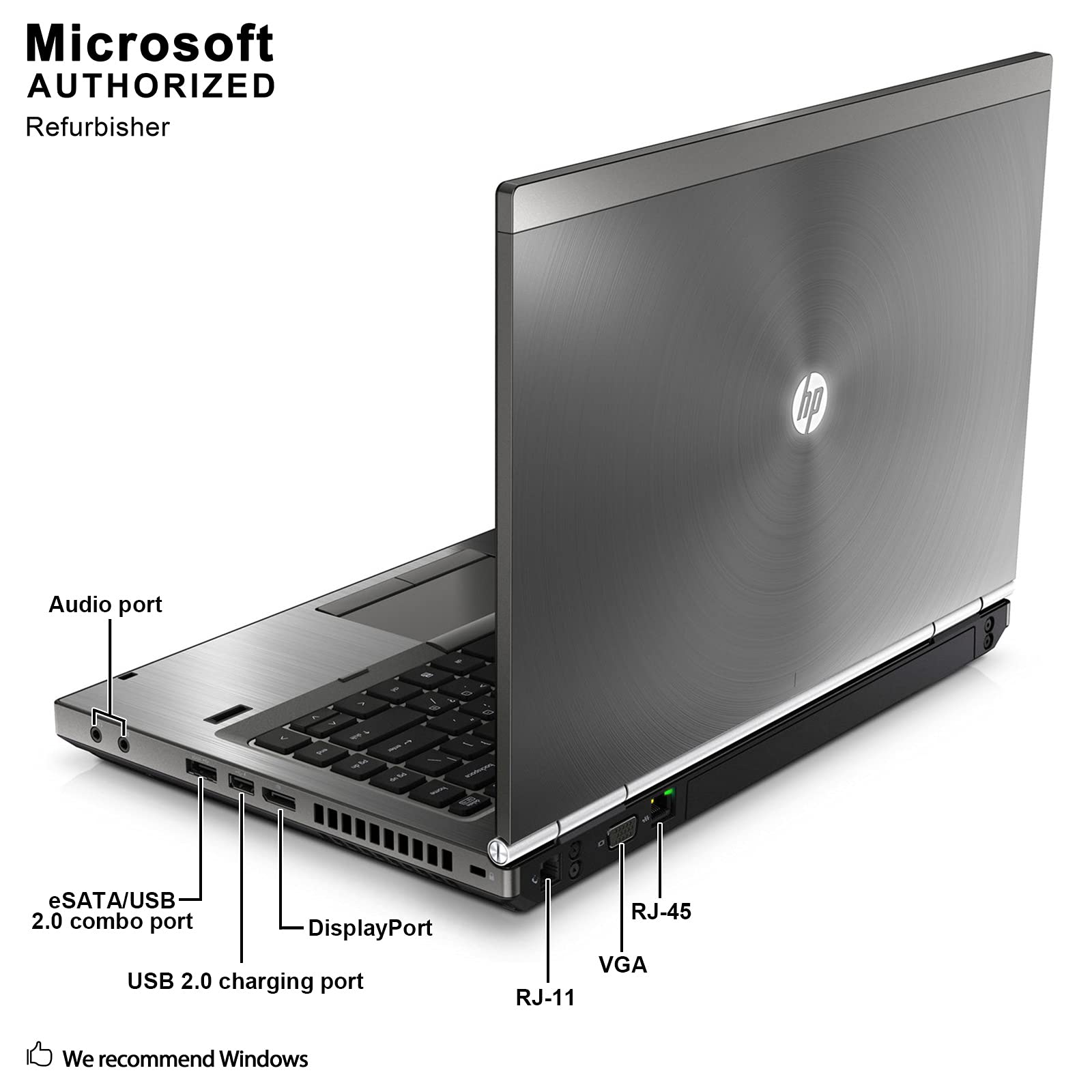 HP EliteBook 8460P 14-inch Laptop - Intel Core i5-2520M 2.5GHz, 8GB RAM, 250GB HDD, Windows 10 Pro (Certified Refurbished) | Business & Office Use, Remote Work, Student Computing