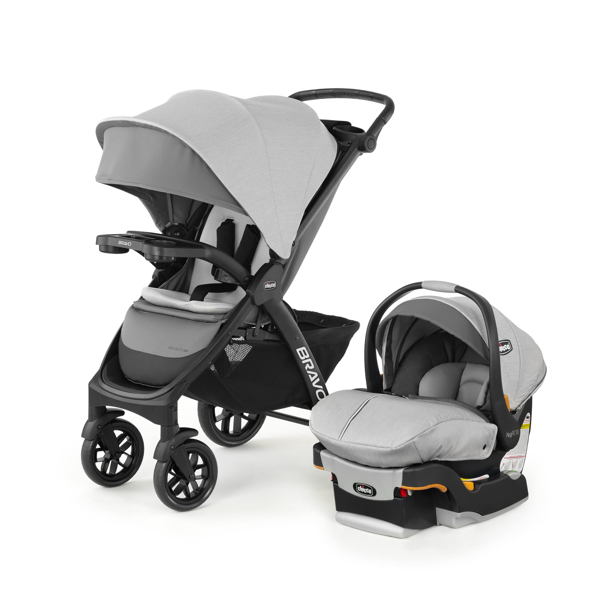 Chicco Bravo LE Trio Travel System - Quick-Fold Stroller with KeyFit 30 Zip Infant Car Seat Combo | Driftwood Grey | Perfect for Newborns, Travel & Everyday Use