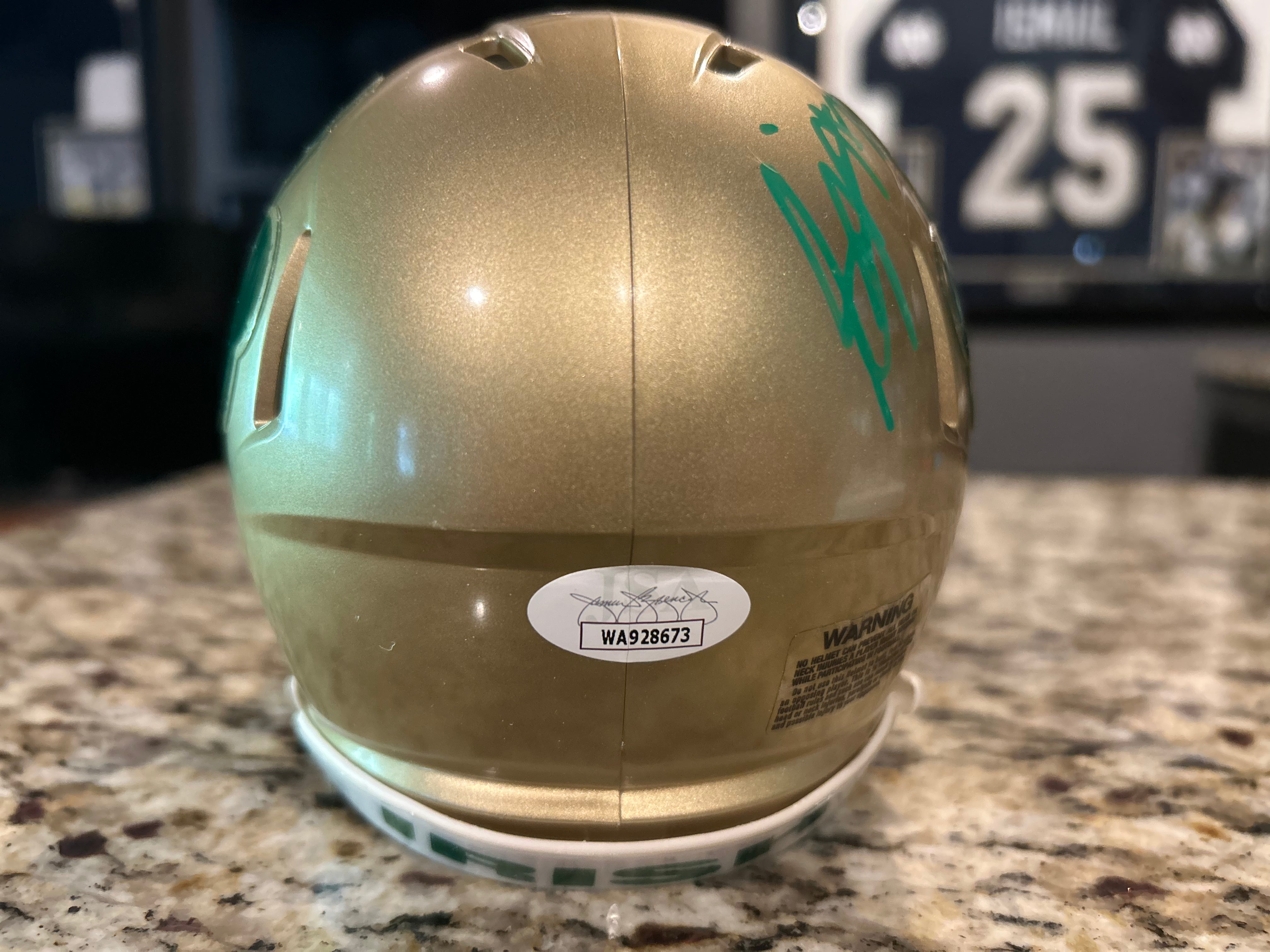 Benjamin Morrison Autographed Notre Dame Fighting Irish Shamrock Mini Football Helmet - Collectible Memorabilia for Fans, Sports Decor, and Gift Ideas