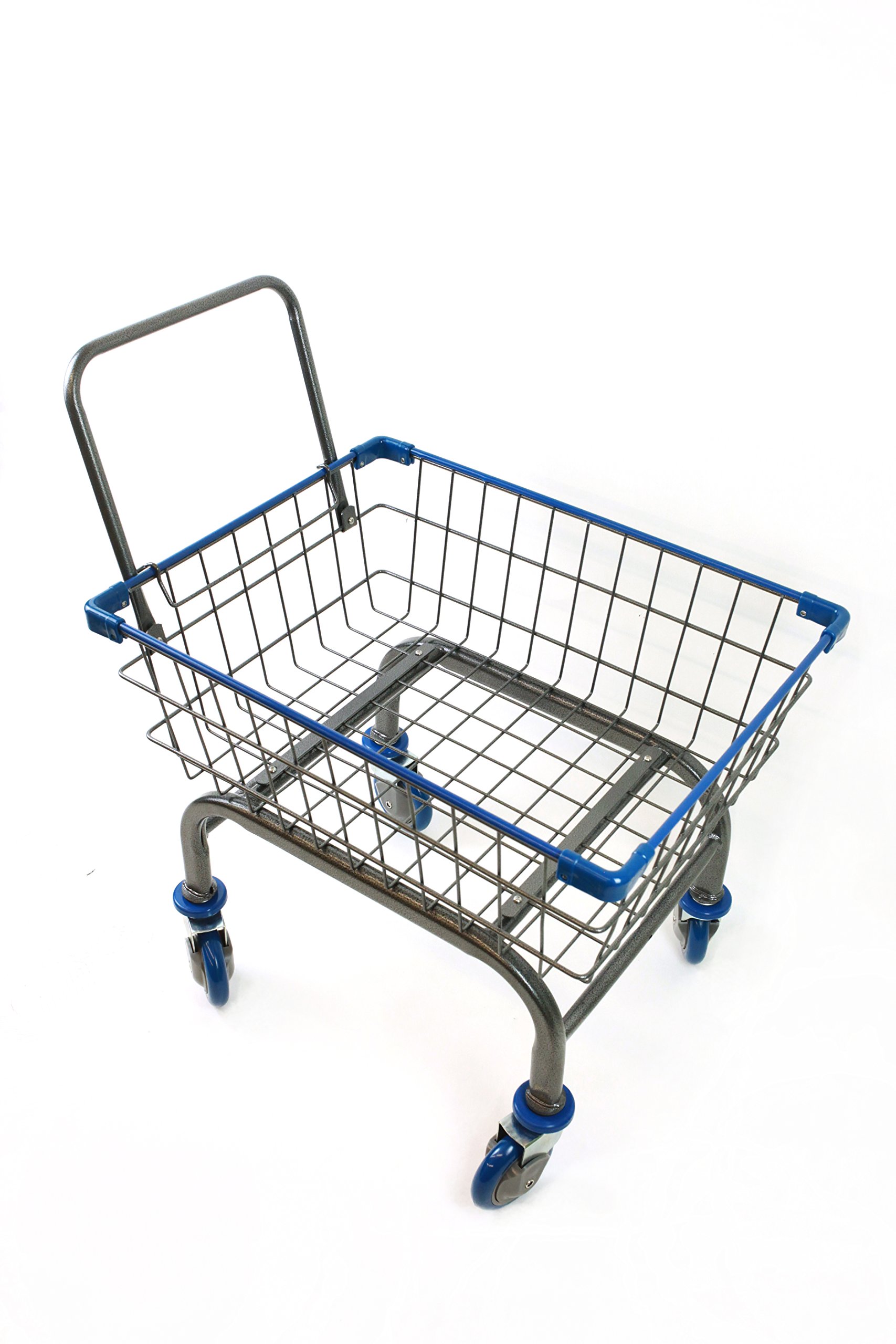 Heavy Duty Laundry Cart with Wheels - 1.8 Bushel Grocery Shopping Basket with U-Shaped Handle (Blue) - Perfect for Laundry Room, Supermarket, Dorm & Apartment Use