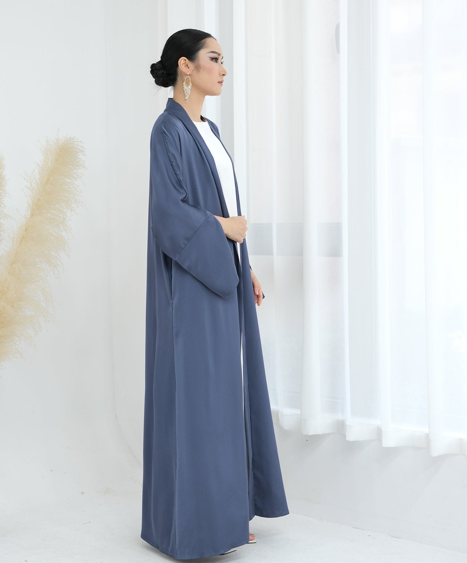 Lavinia Satin Open Abaya Denim - Elegant Muslim Prayer Dress for Women | Perfect for Prayer, Mosque, and Special Occasions