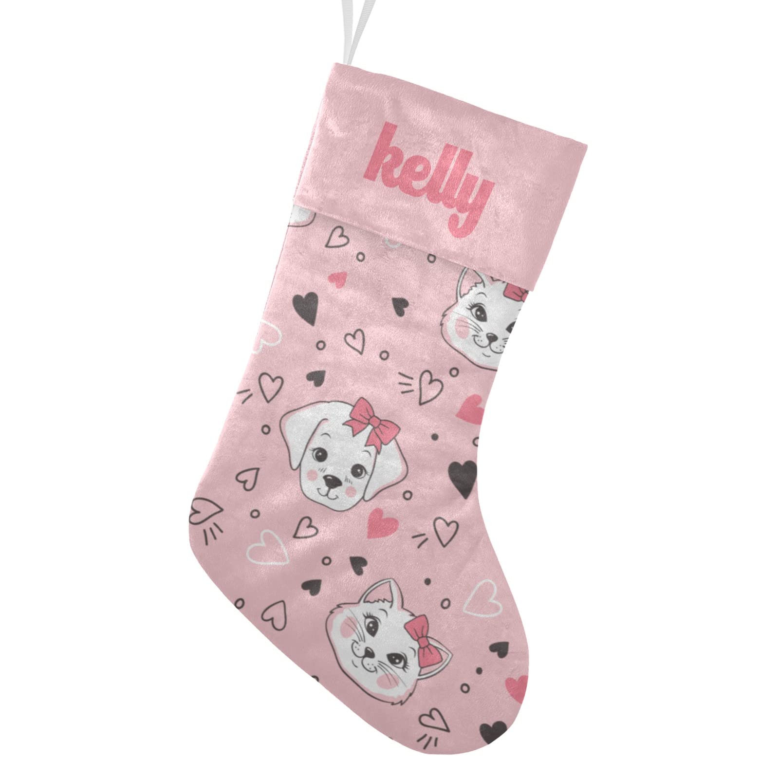 Personalized Christmas Stockings for Pets - Custom Name Xmas Socks with Cute Dog Patterns, 17.52 x 7.87 Inch - Perfect Gift for Dog Lovers & Holiday Home Decor
