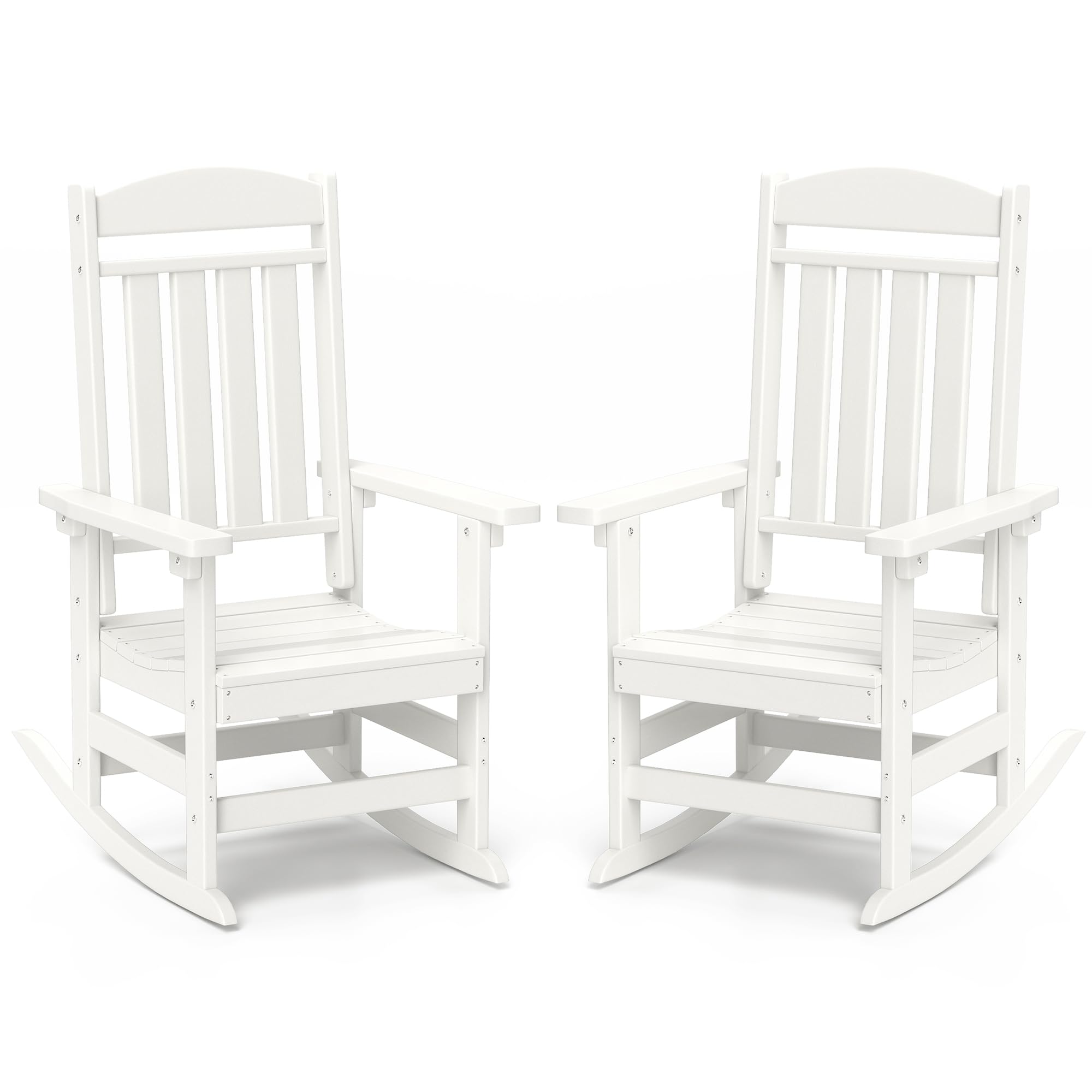 Premium Outdoor Rocking Chairs Set of 2 - Oversized High Back Patio Rockers, All-Weather Wicker Furniture for Porch, Garden & Backyard (White) - Perfect for Relaxing, Sunbathing & Enjoying Nature