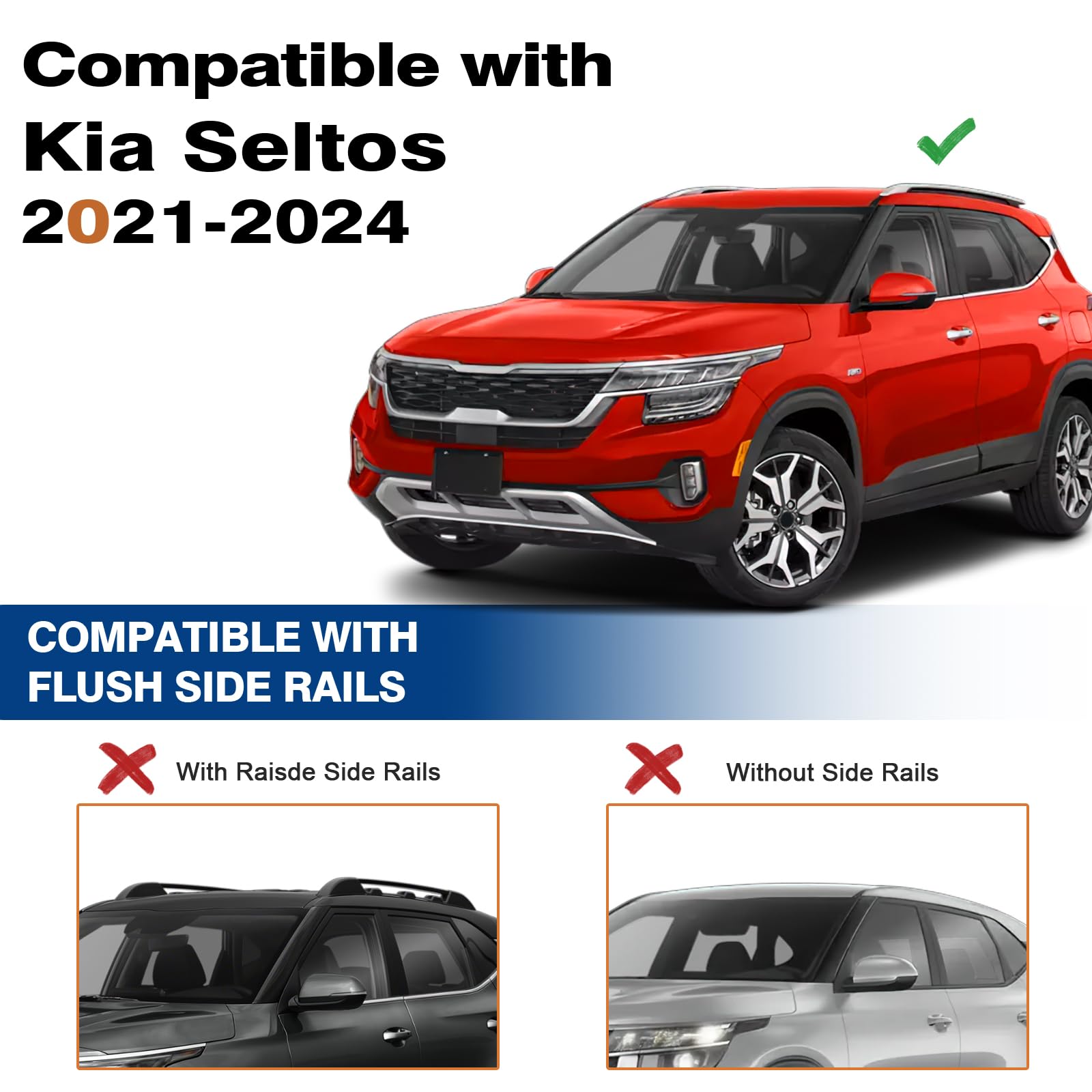 Lockable 220lbs Heavy Duty Aluminum Roof Rack Cross Bars for Kia Seltos 2021-2025 | Black Cargo Carrier for Canoe, Luggage & Outdoor Adventure Gear | Perfect for Road Trips, Camping & Travel Accessories