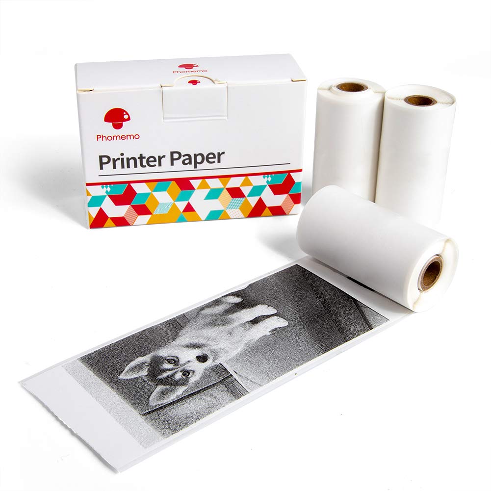 Phomemo Self-Adhesive Thermal Paper Rolls - 50mm x 3m White Sticker Labels for M02/M02S/M02Pro Mini Bluetooth Printers - Perfect for Printing Notes, Journals, Labels, Shipping Tags & Receipts - 3 Rolls per Pack (30mm Diameter) - Ideal for Home, Office & Small Business Use