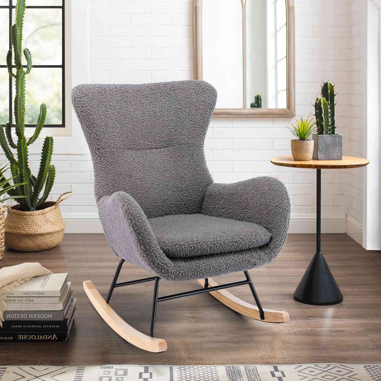 Modern High Back Rocking Chair - Comfortable Lounge Armchair for Living Room, Bedroom & Nursery - Perfect for Relaxing, Nursing & Reading