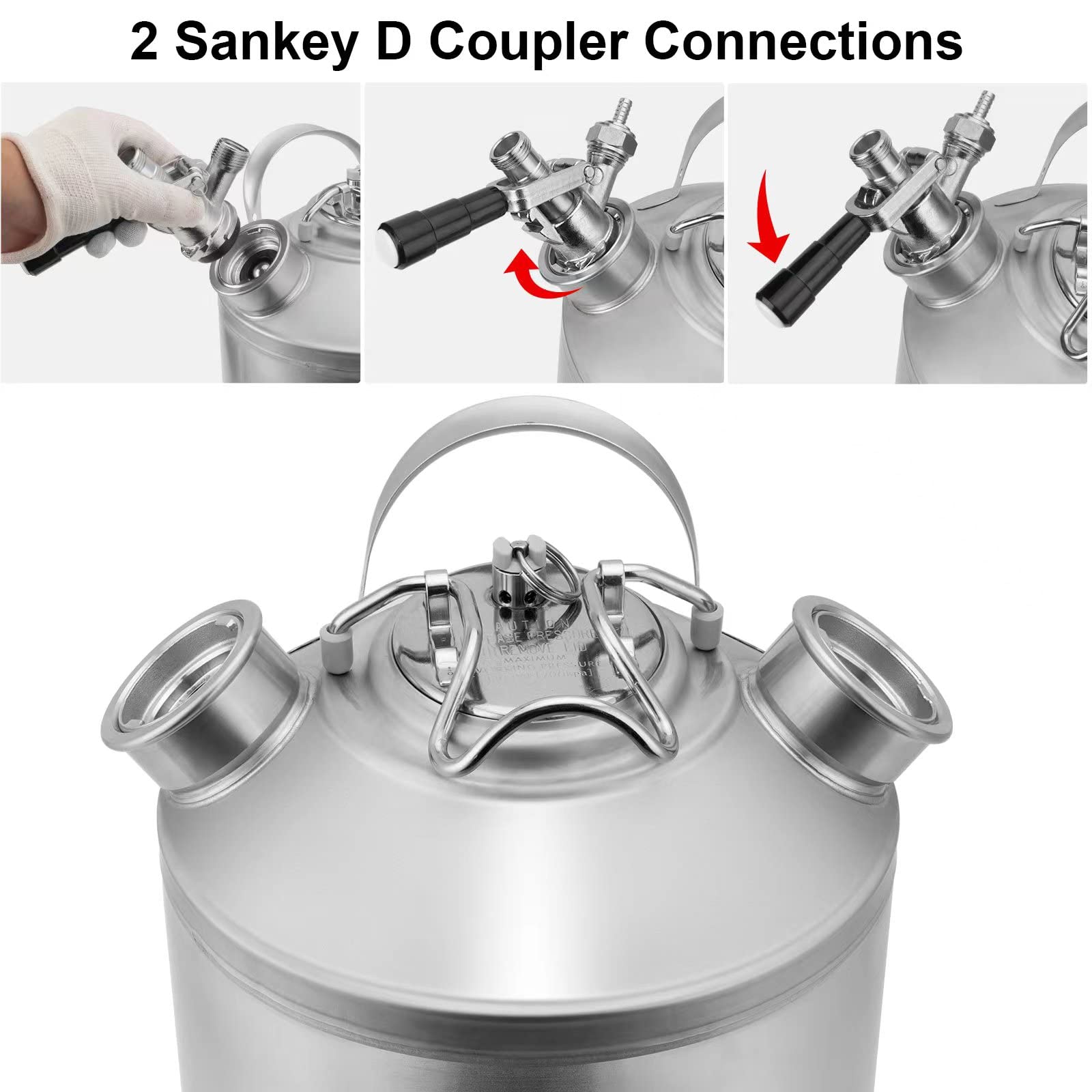 2.5 Gallon Cleaning Keg with Dual Head-Sankey D Ports & Rubber Base - Professional Beer Line Cleaning System for Homebrewers & Bars (Ideal for Draft Beer Maintenance & Brewery Equipment Sanitizing)