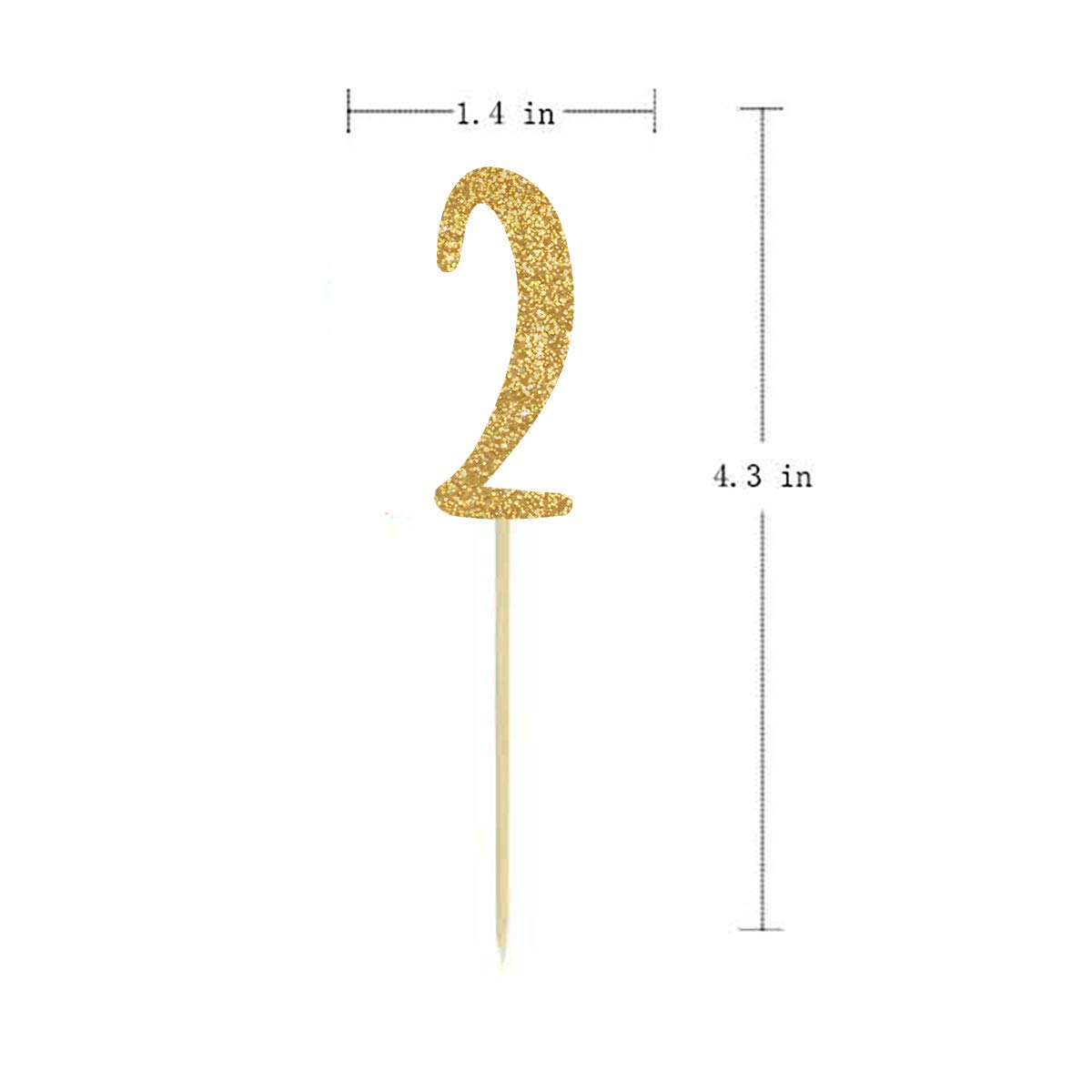 24-Pack Gold Glitter Number 2 Cupcake Toppers - Happy 2nd Birthday Party Decorations for Baby, Toddler & Kids Celebrations - Perfect for Birthday Cakes, Cupcakes & Dessert Table Decor