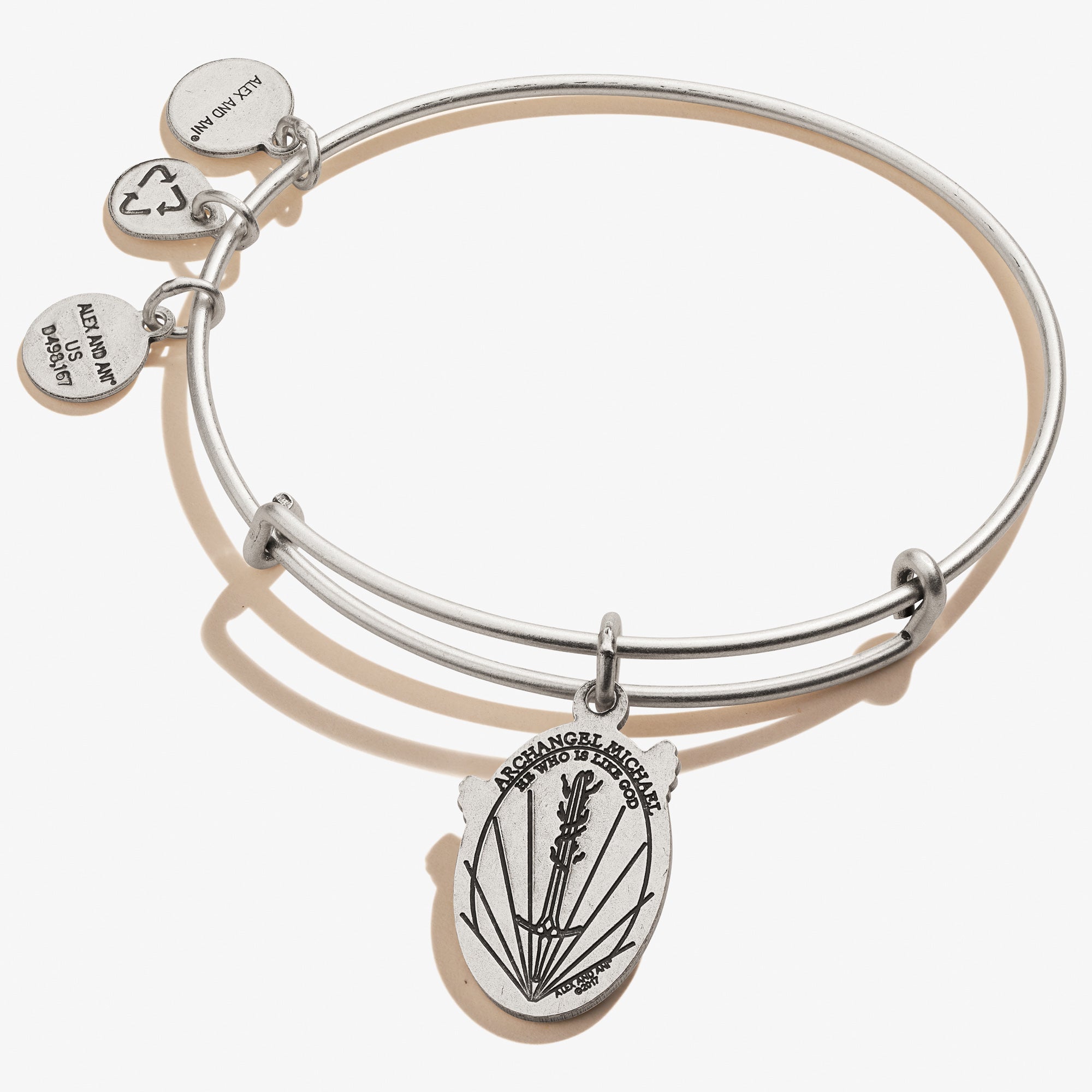 Archangel Michael Charm Bangle - Sterling Silver Religious Jewelry for Protection & Faith - Perfect for Prayer, Meditation & Spiritual Gifts