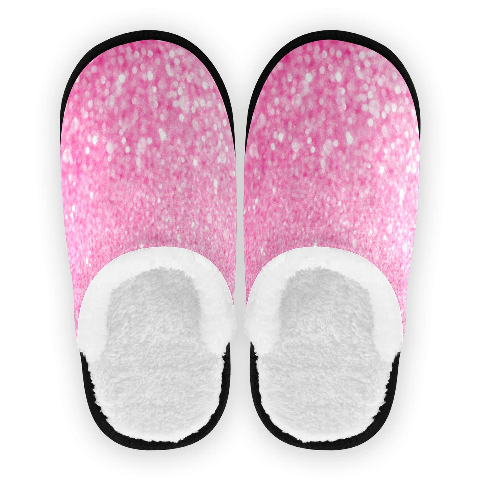Vozoza Women's & Men's Pink Glitter Memory Foam Slippers - Non-Slip Indoor/Outdoor House Shoes for Home, Travel & Spa Relaxation