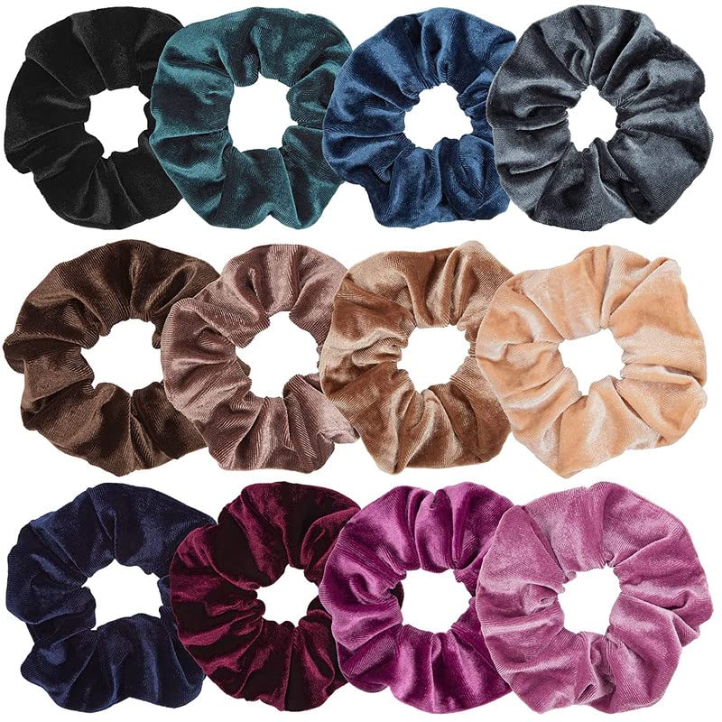 Fameza 12-Piece Velvet Hair Scrunchies Set - Soft Elastic Hair Bands & Ties for Women & Teen Girls (Multicolor) - Perfect for Valentine's Day, Christmas Gifts & Everyday Hair Styling